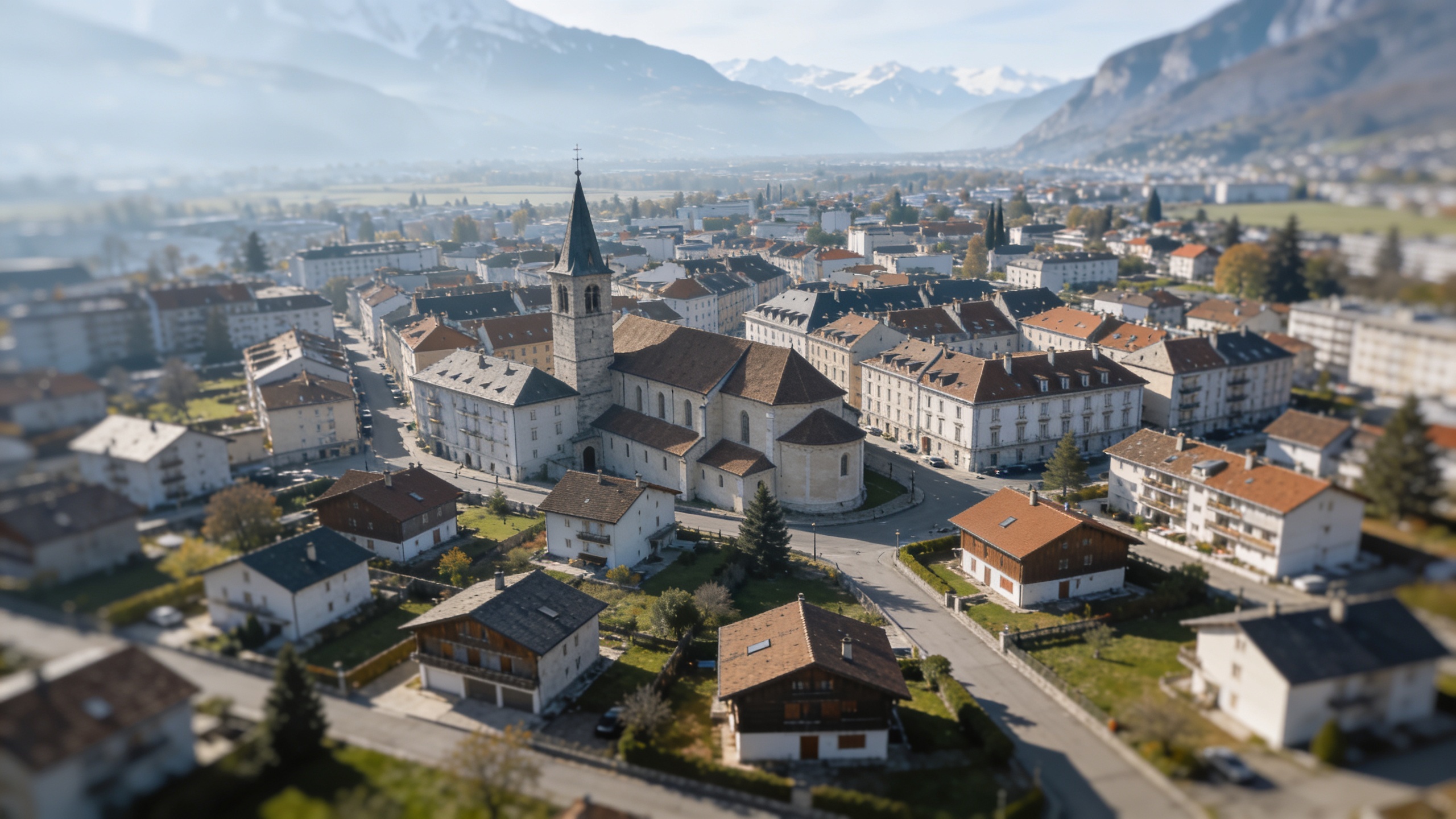 Vue aerienne de Chambery avec quartiers residentiels