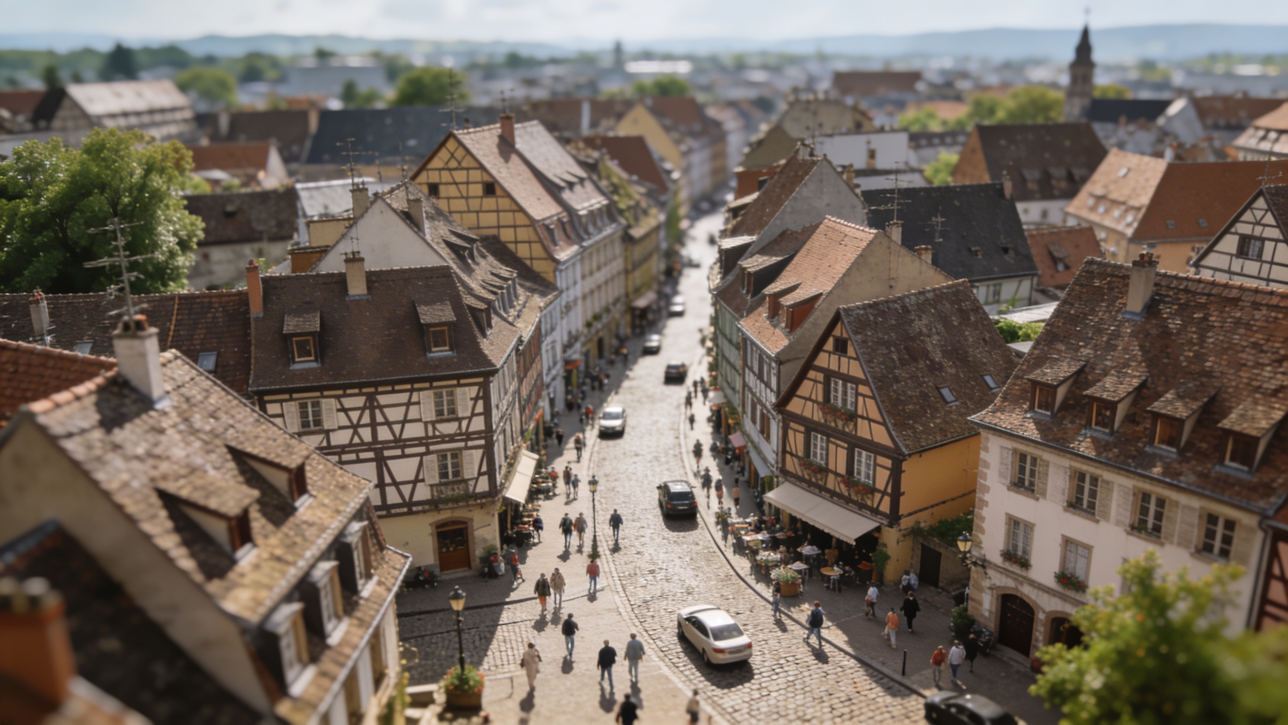 vue aerienne de colmar avec rues animees