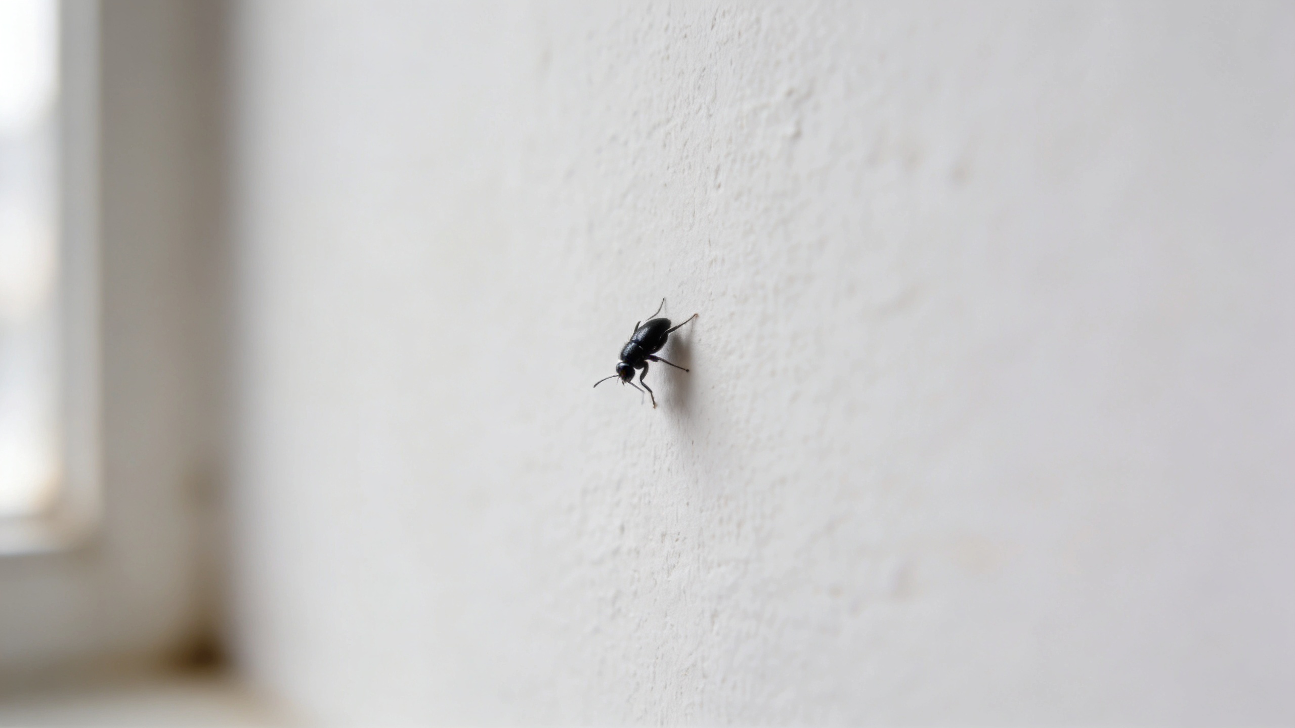 gros plan d un minuscule insecte noir sur mur blanc intérieur