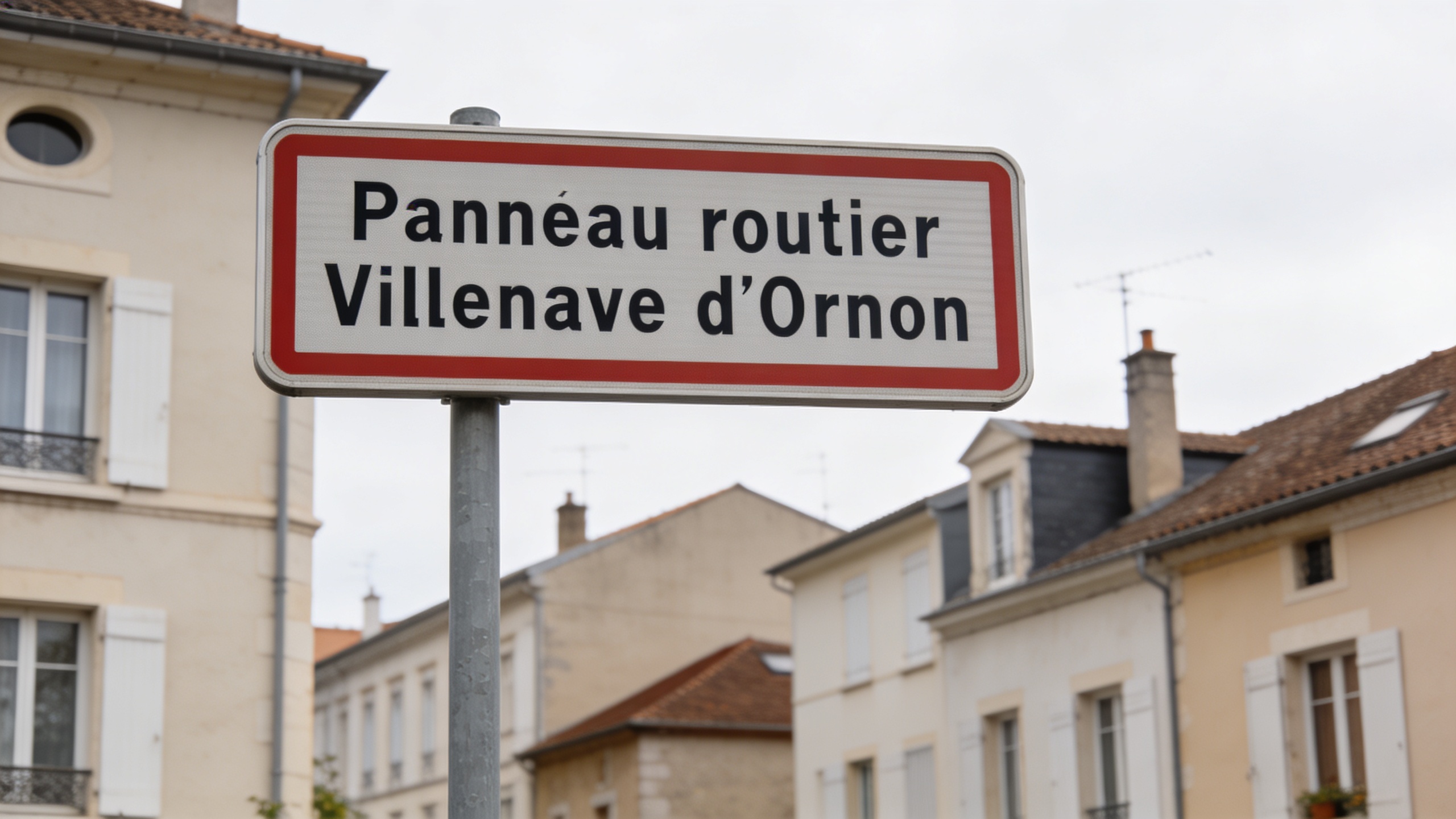 Panneau routier Villenave dOrnon devant immeubles résidentiels
