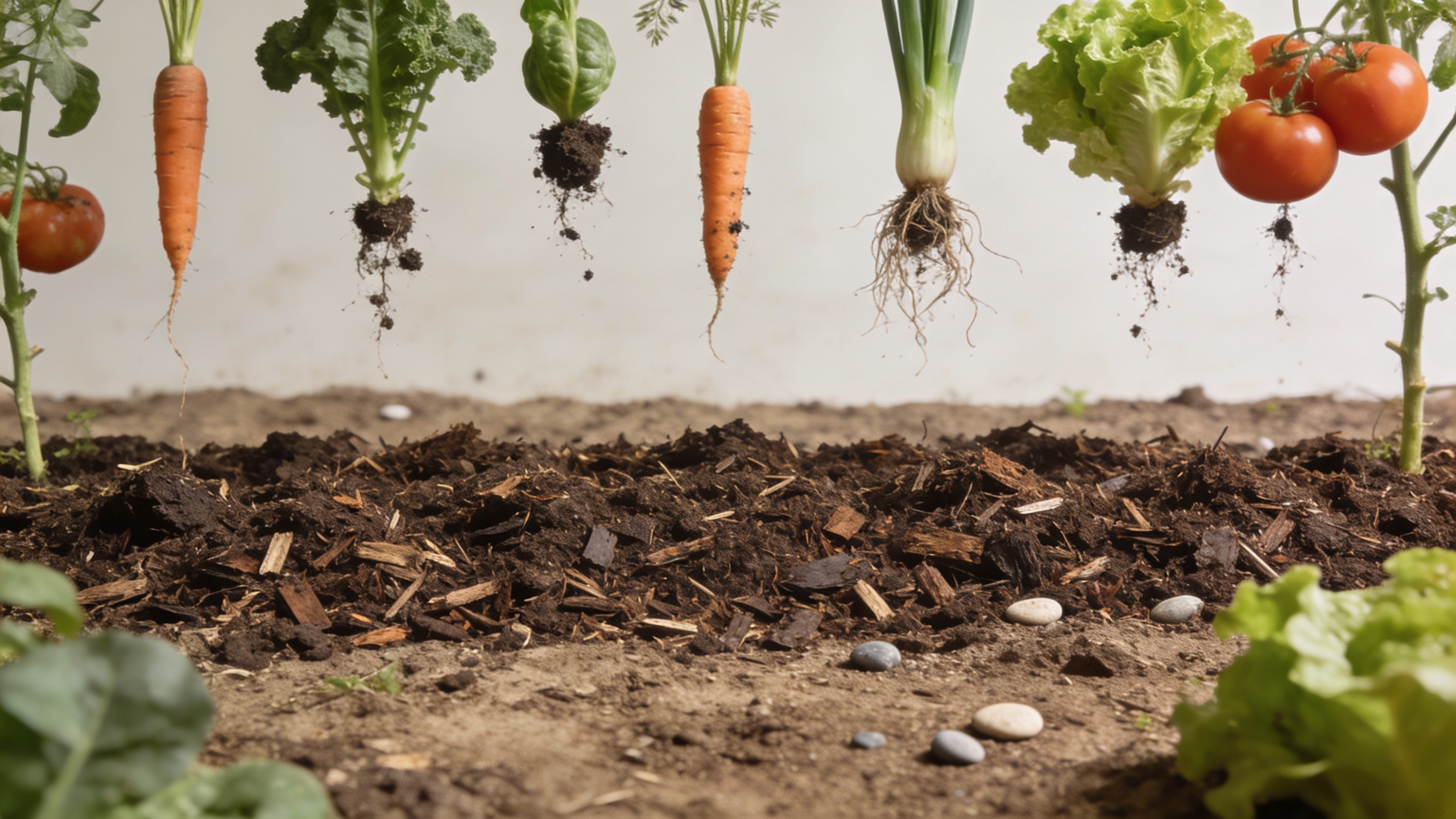 main terreuse avec compost et legumes dans potager