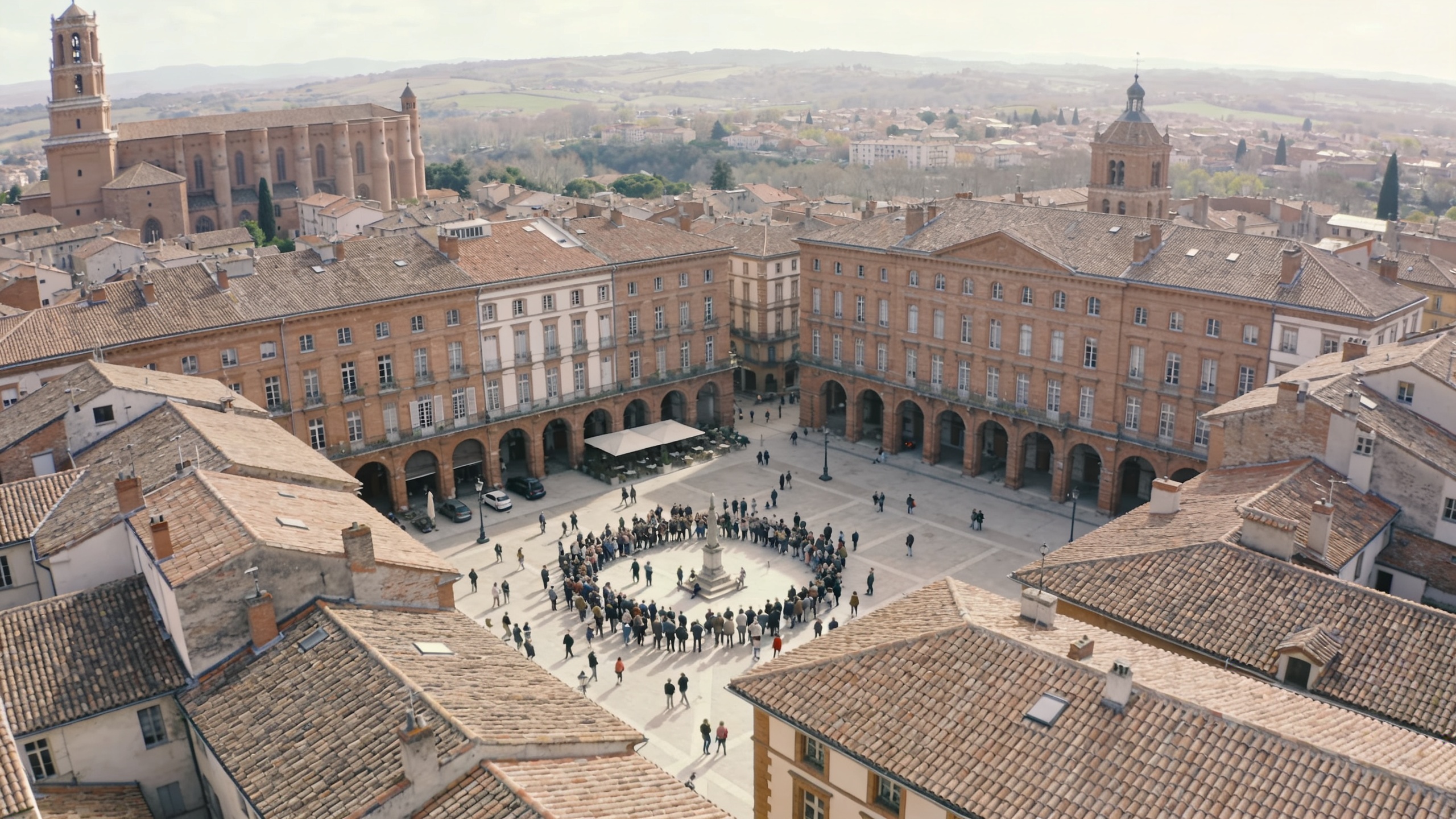 vue aerienne dAlbi avec foule sur la place