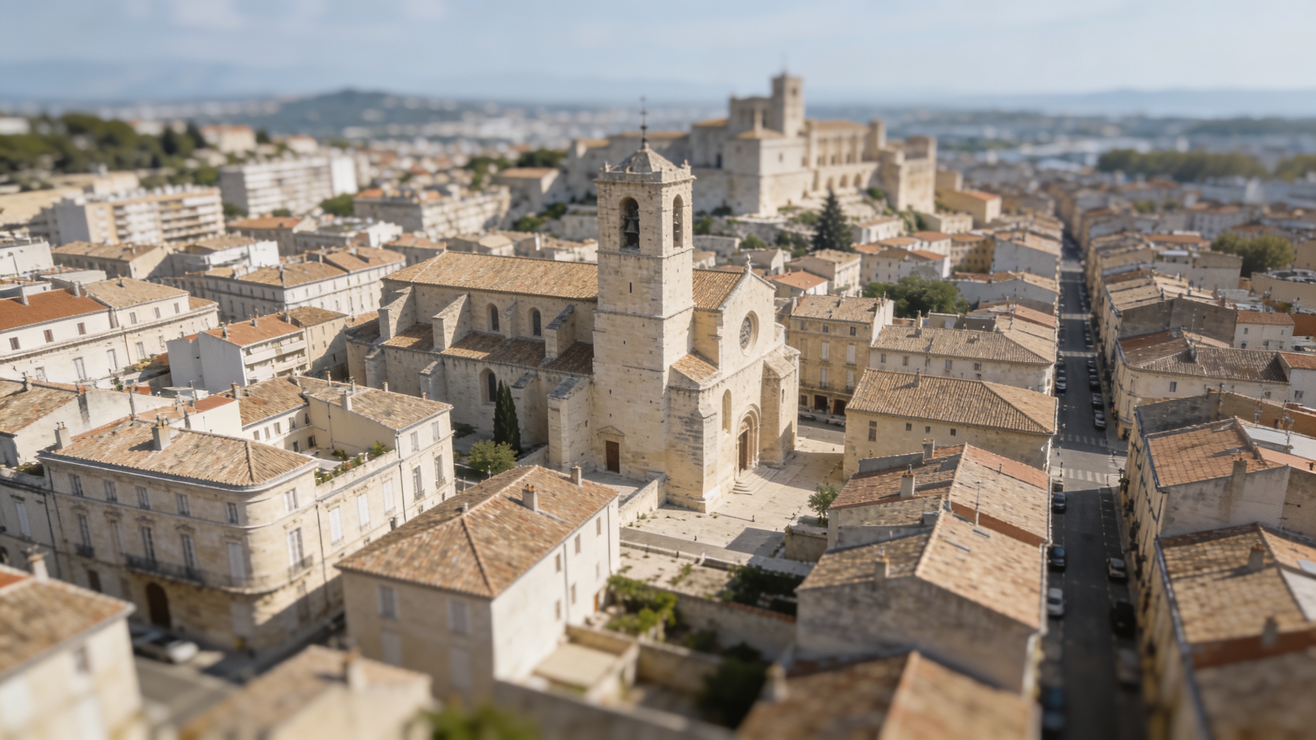 Vue aerienne de Beziers avec immeubles et rues