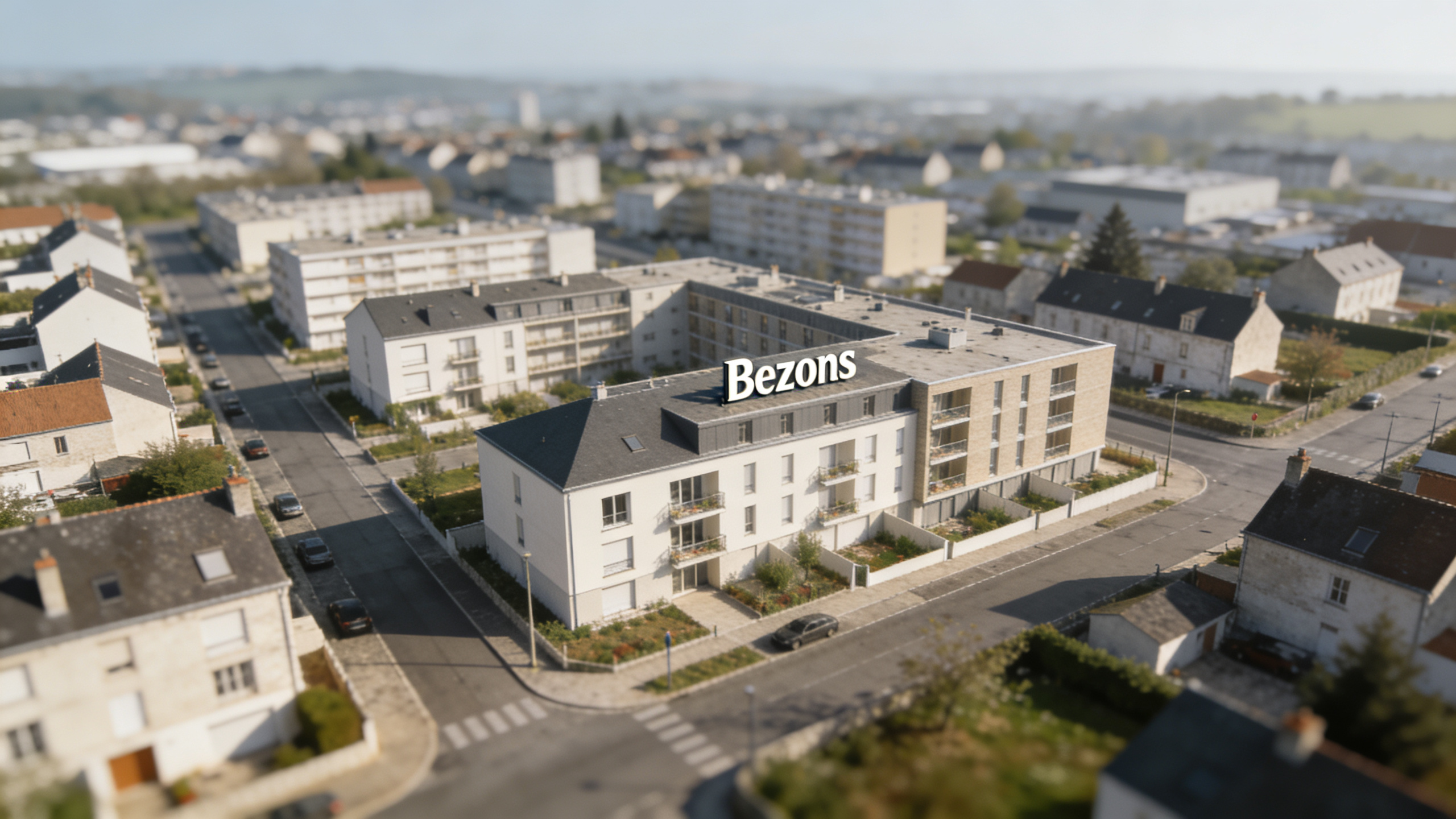 Vue aerienne de Bezons avec immeubles et rues