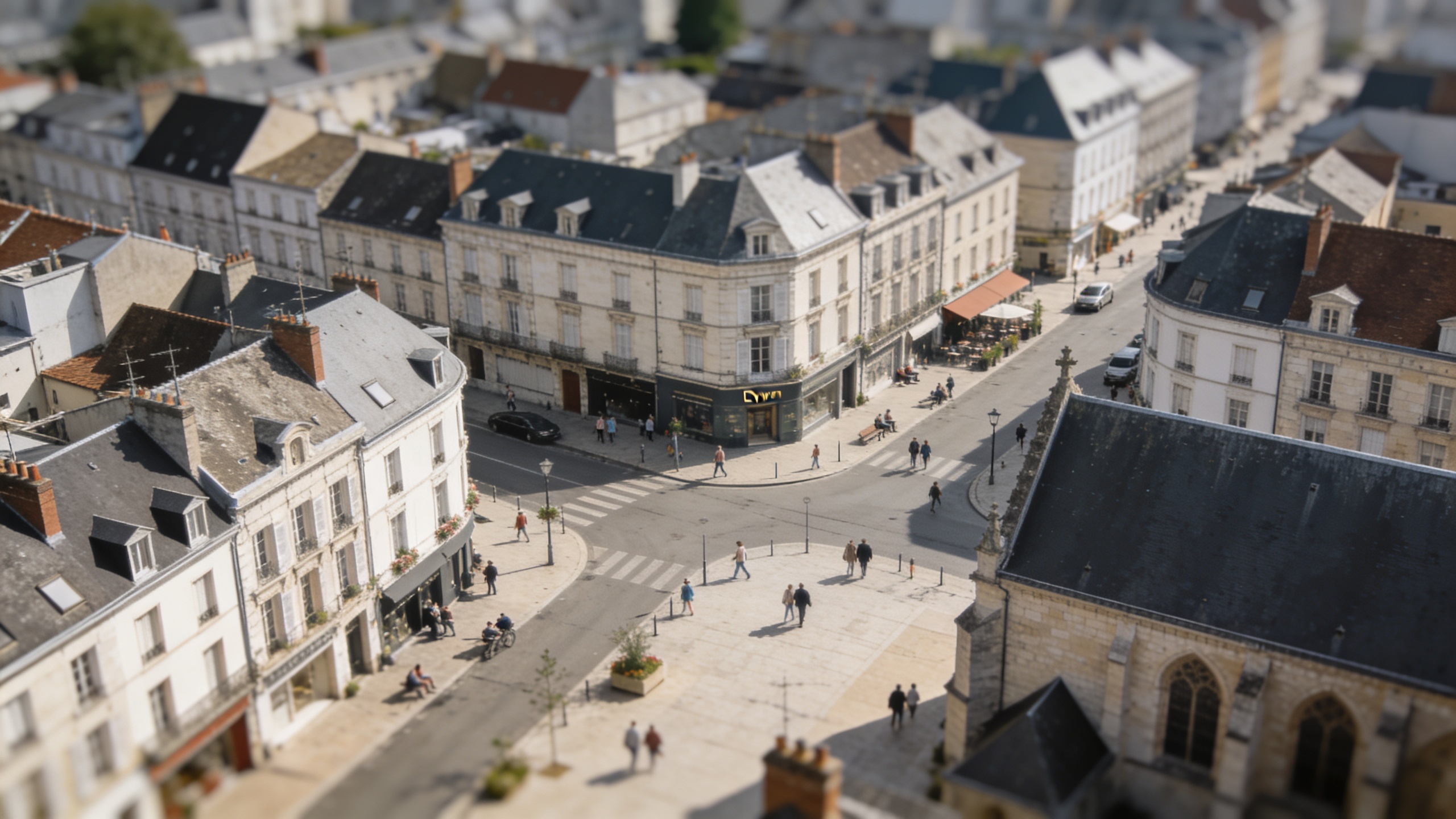 Vue aerienne centre ville Evreux avec habitants