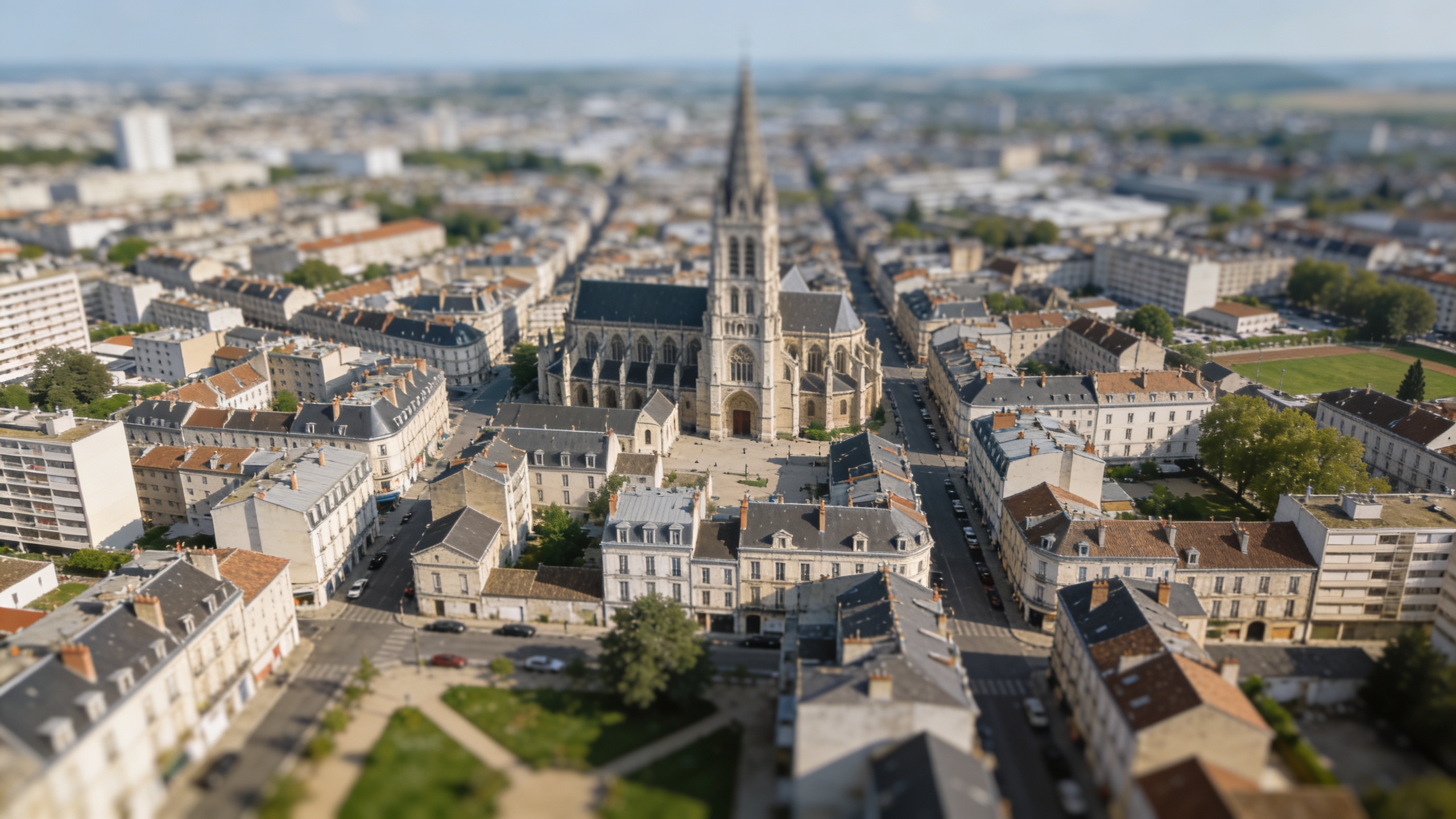 Vue aerienne du centre ville de Meaux