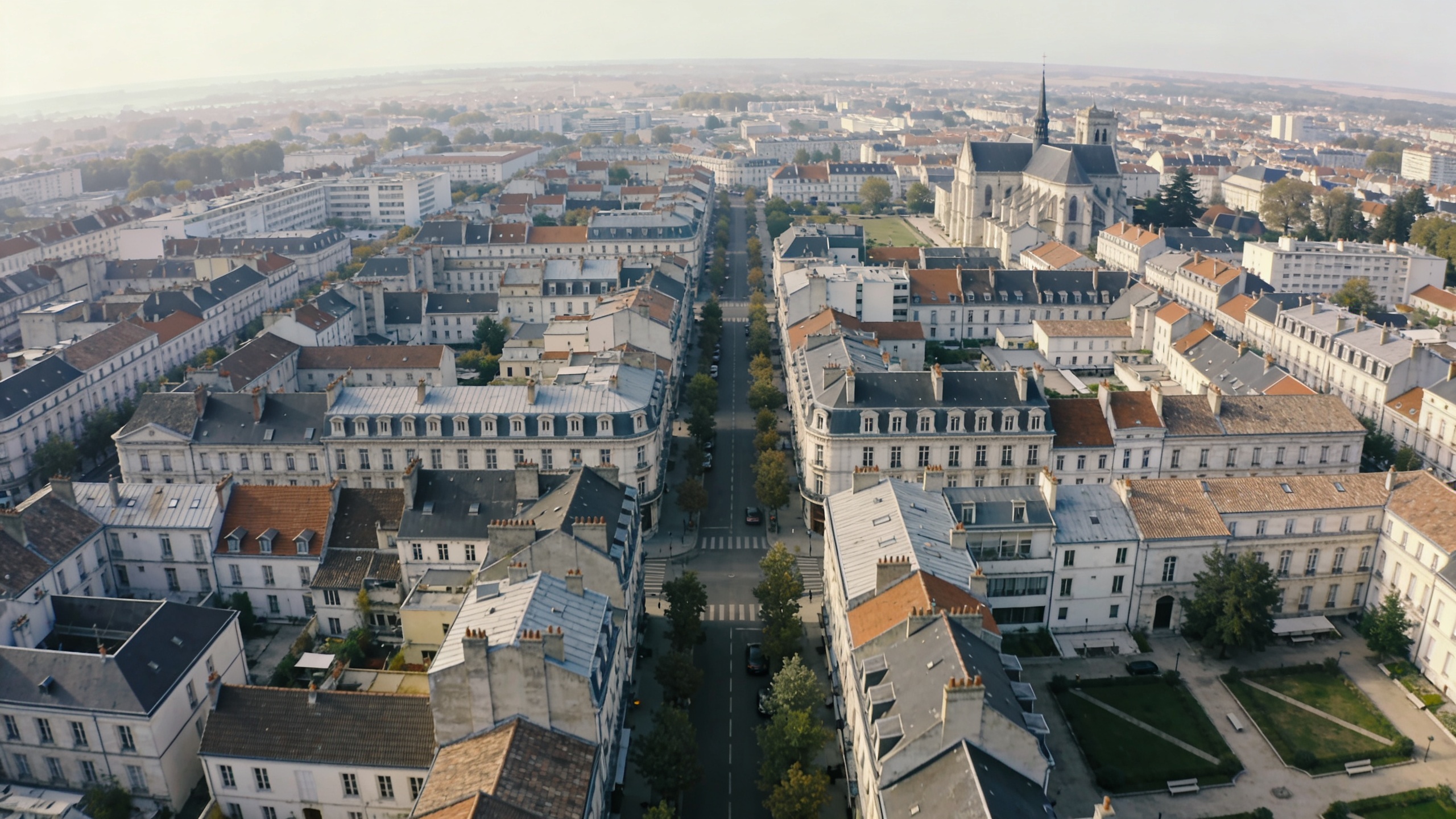 Vue aerienne de Chalons en Champagne avec immeubles et rues