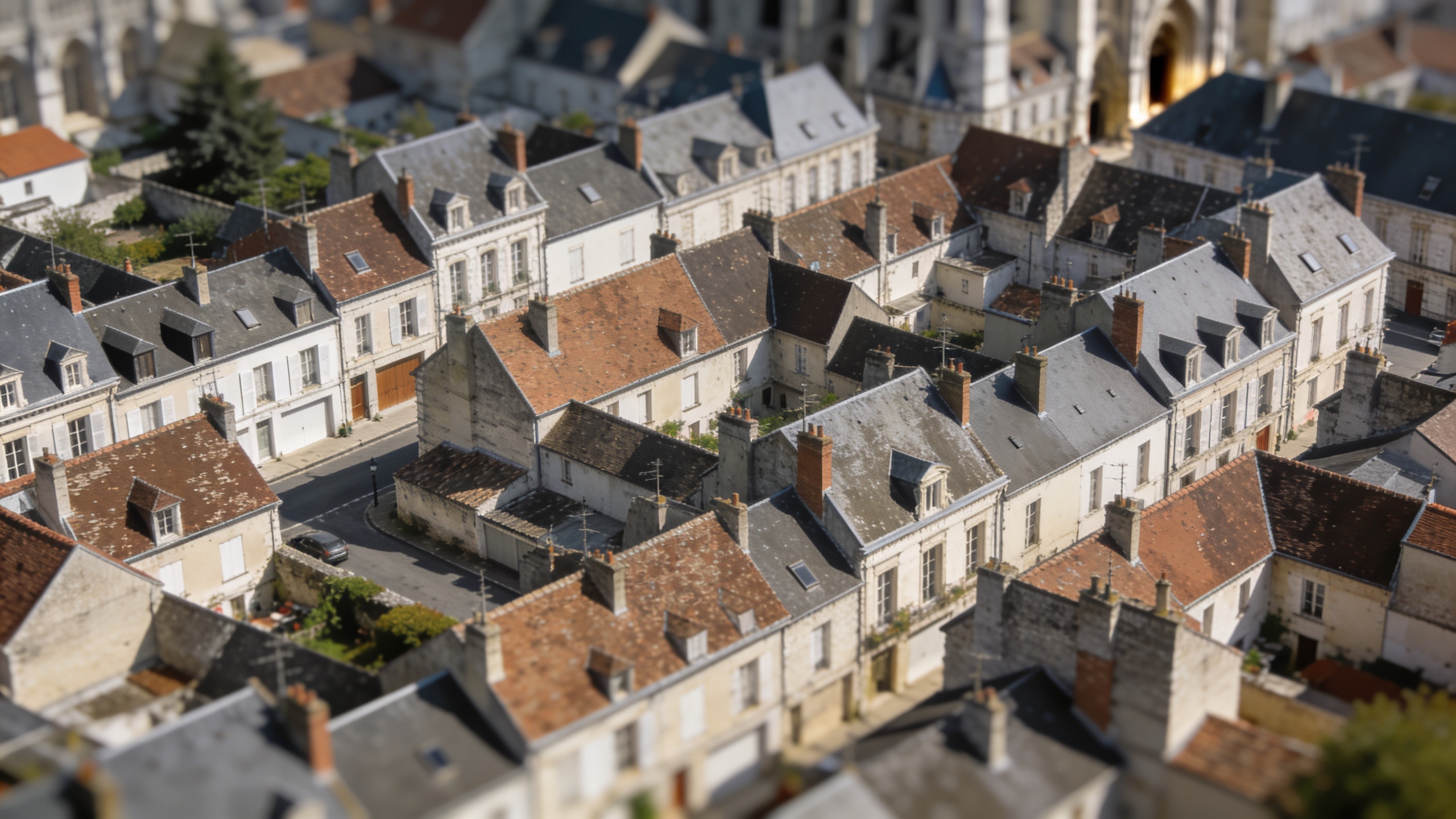 vue aerienne de chartres avec habitations serrees