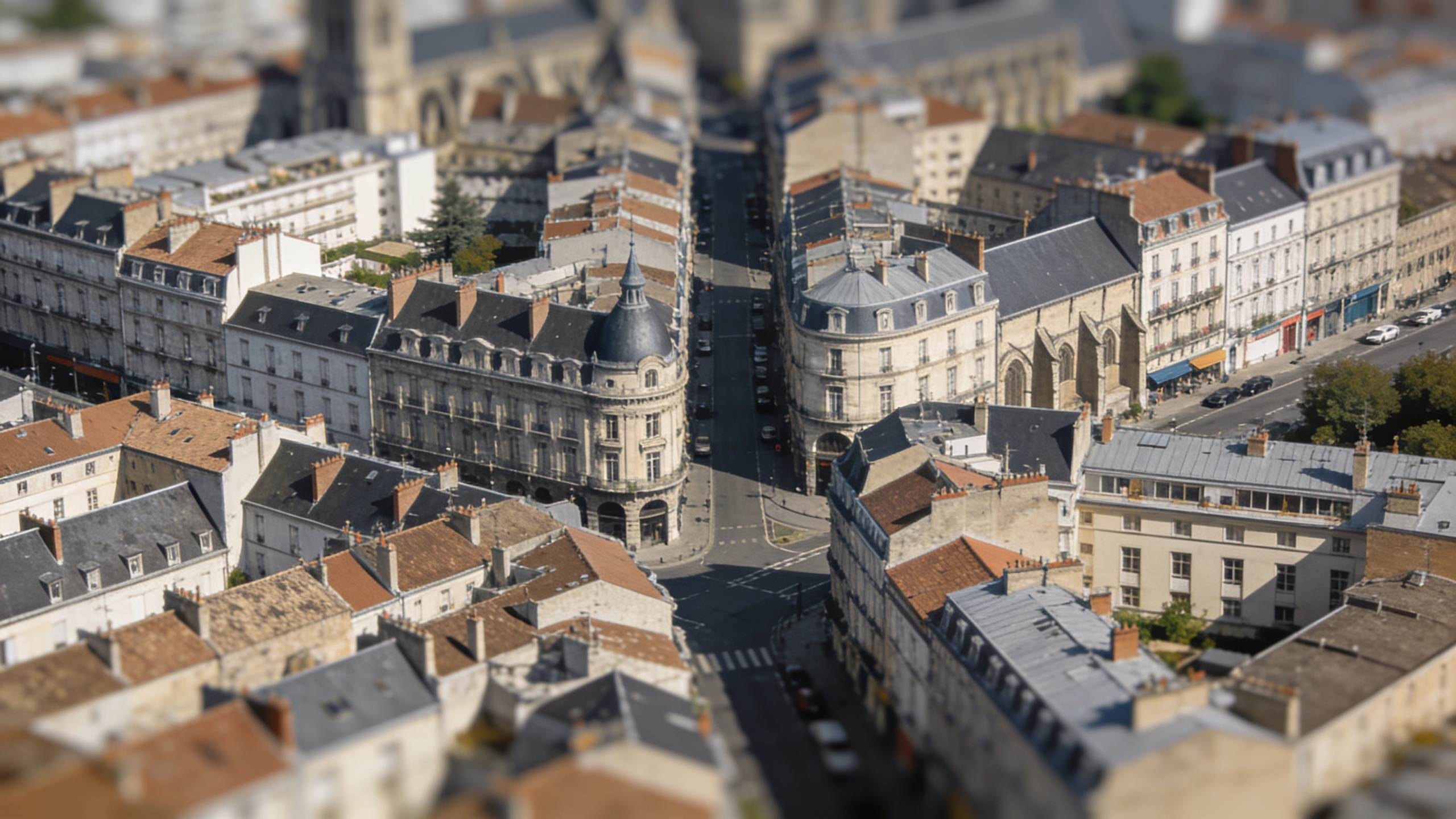 Vue aerienne de Clermont Ferrand avec immeubles et rues