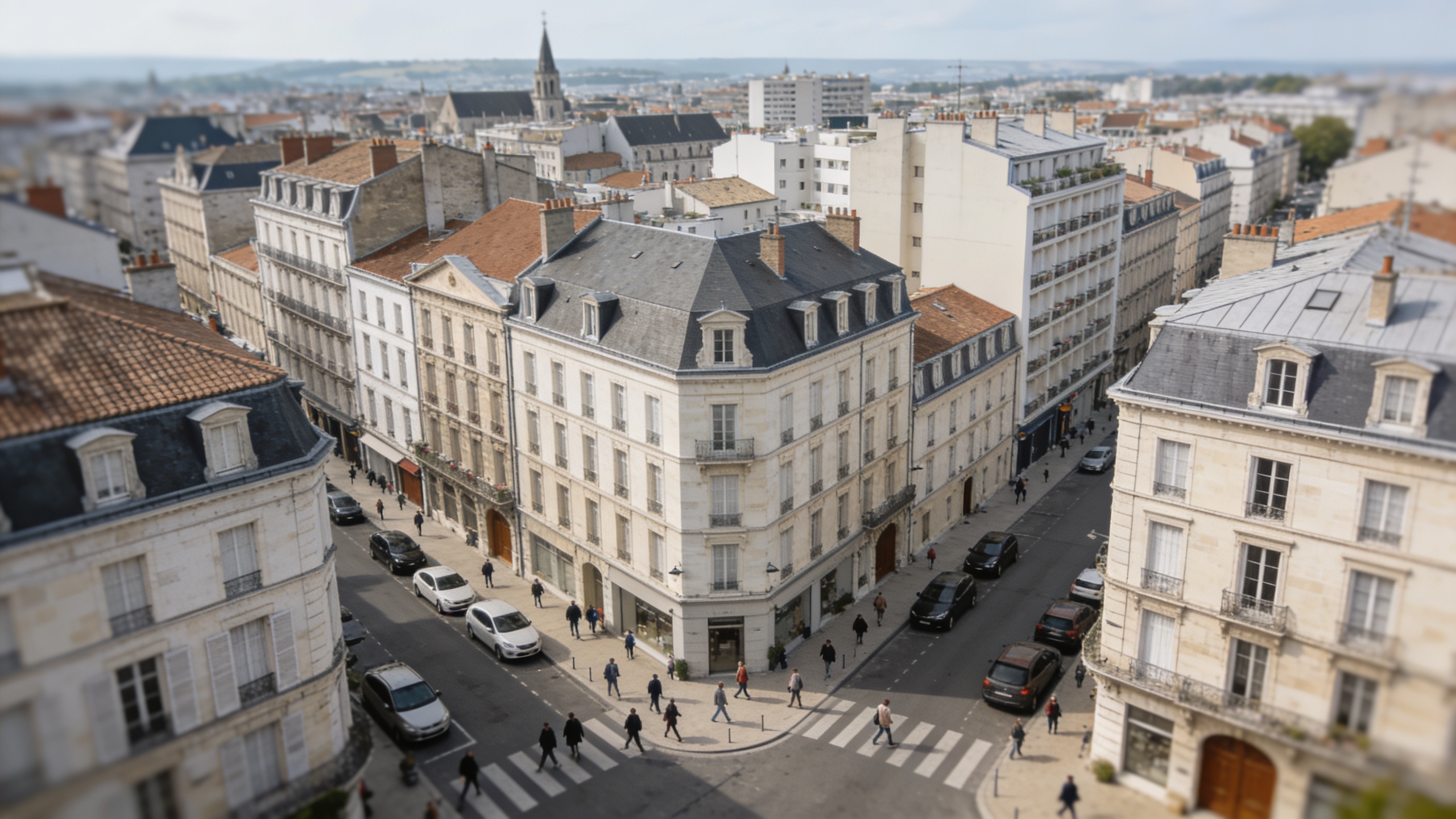 Vue aerienne de Dijon avec immeubles et habitants