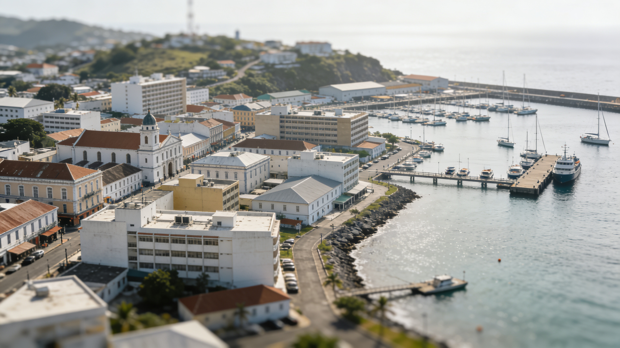 Vue aerienne de Fort de France avec immeubles et port