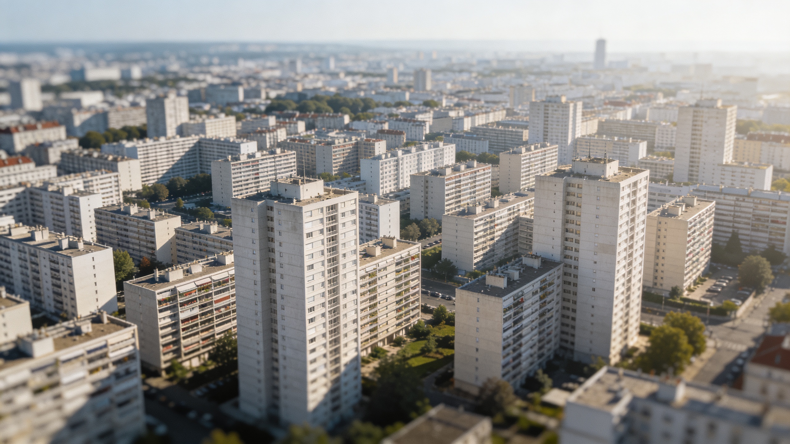 Vue aerienne immeubles denses Boulogne Billancourt ensoleille