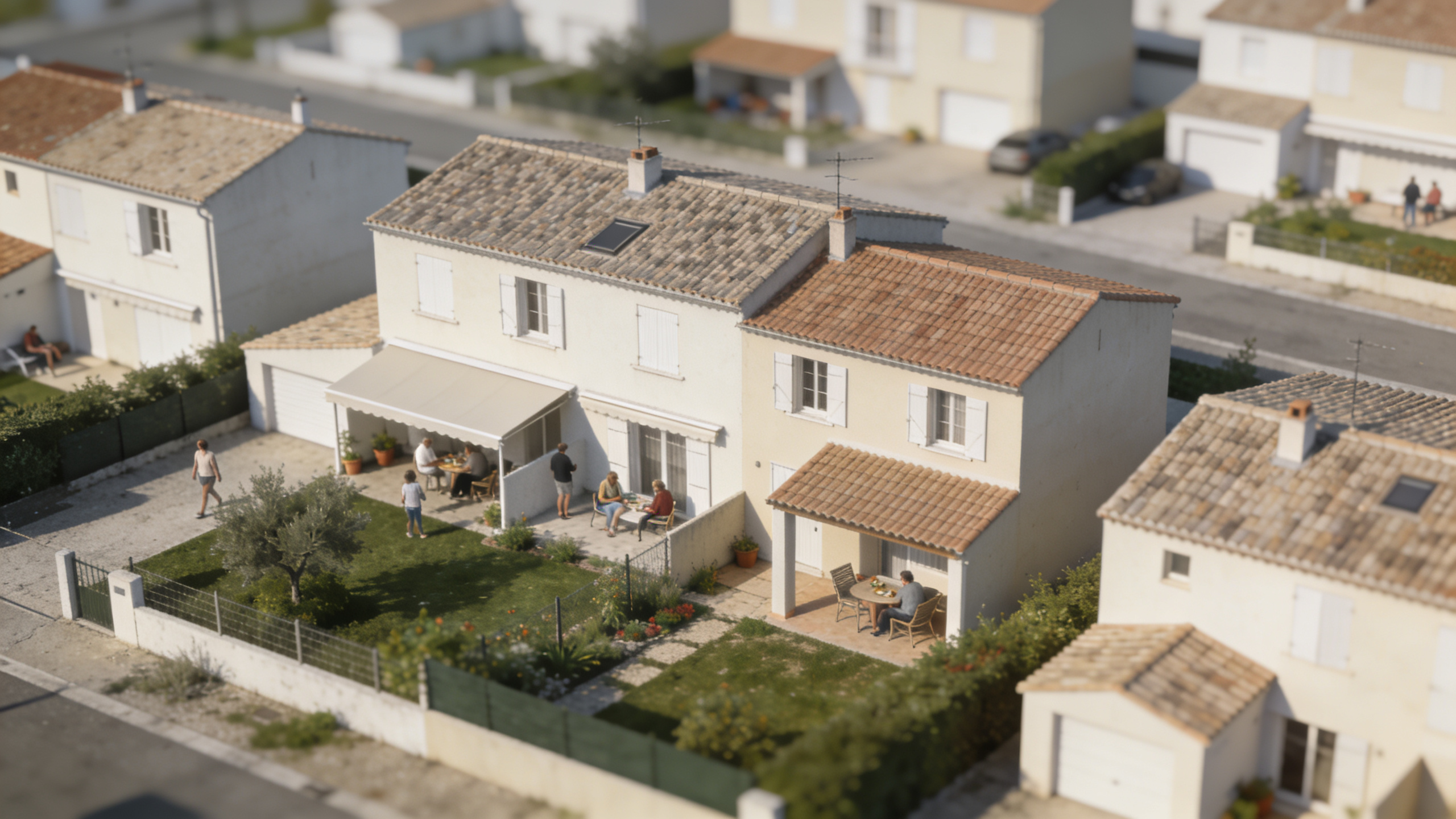 Vue aerienne de Marignane avec maisons et habitants