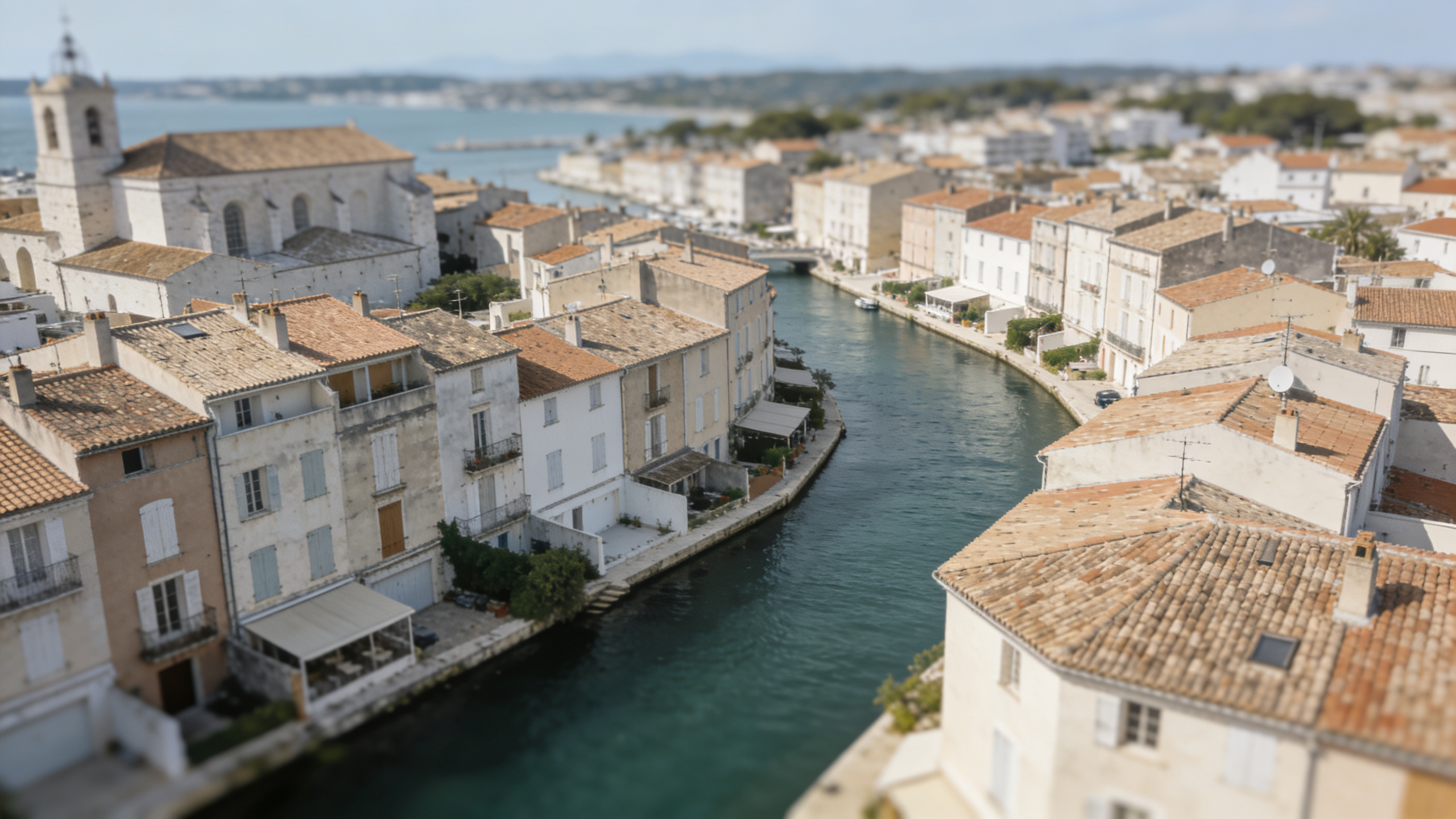 Vue aerienne de Martigues avec immeubles et canal