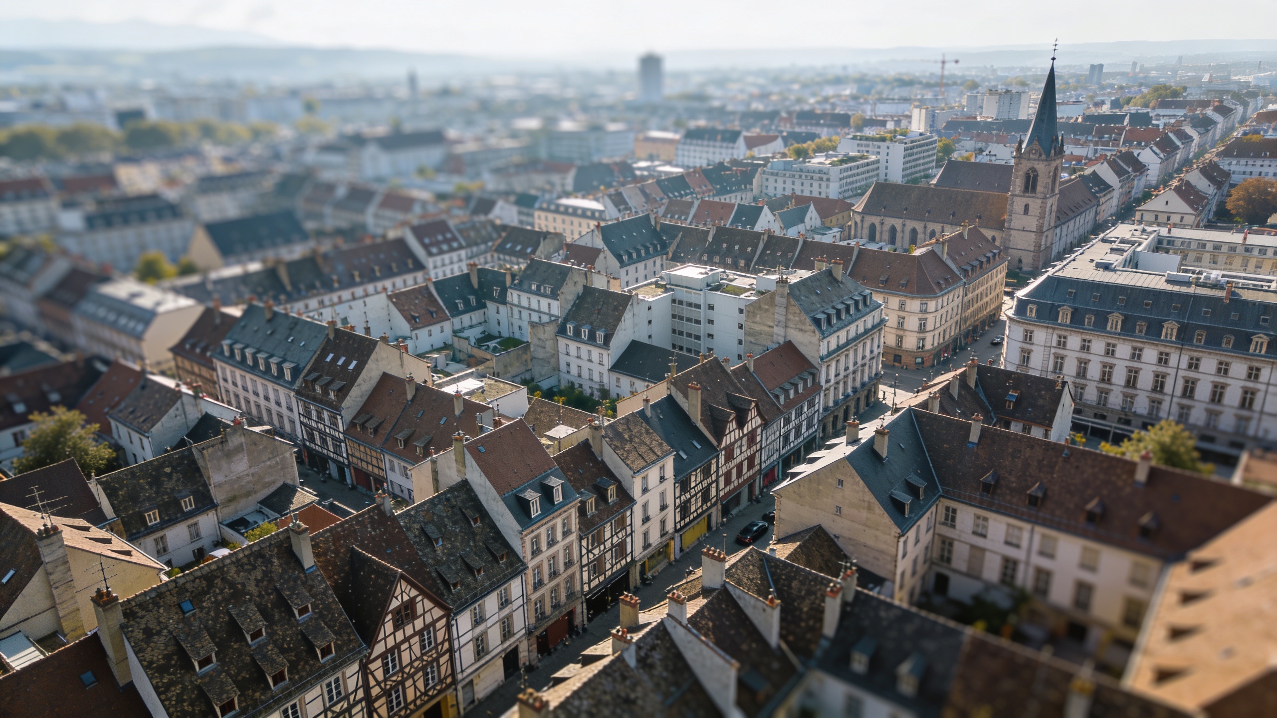 vue aerienne de Mulhouse avec immeubles denses