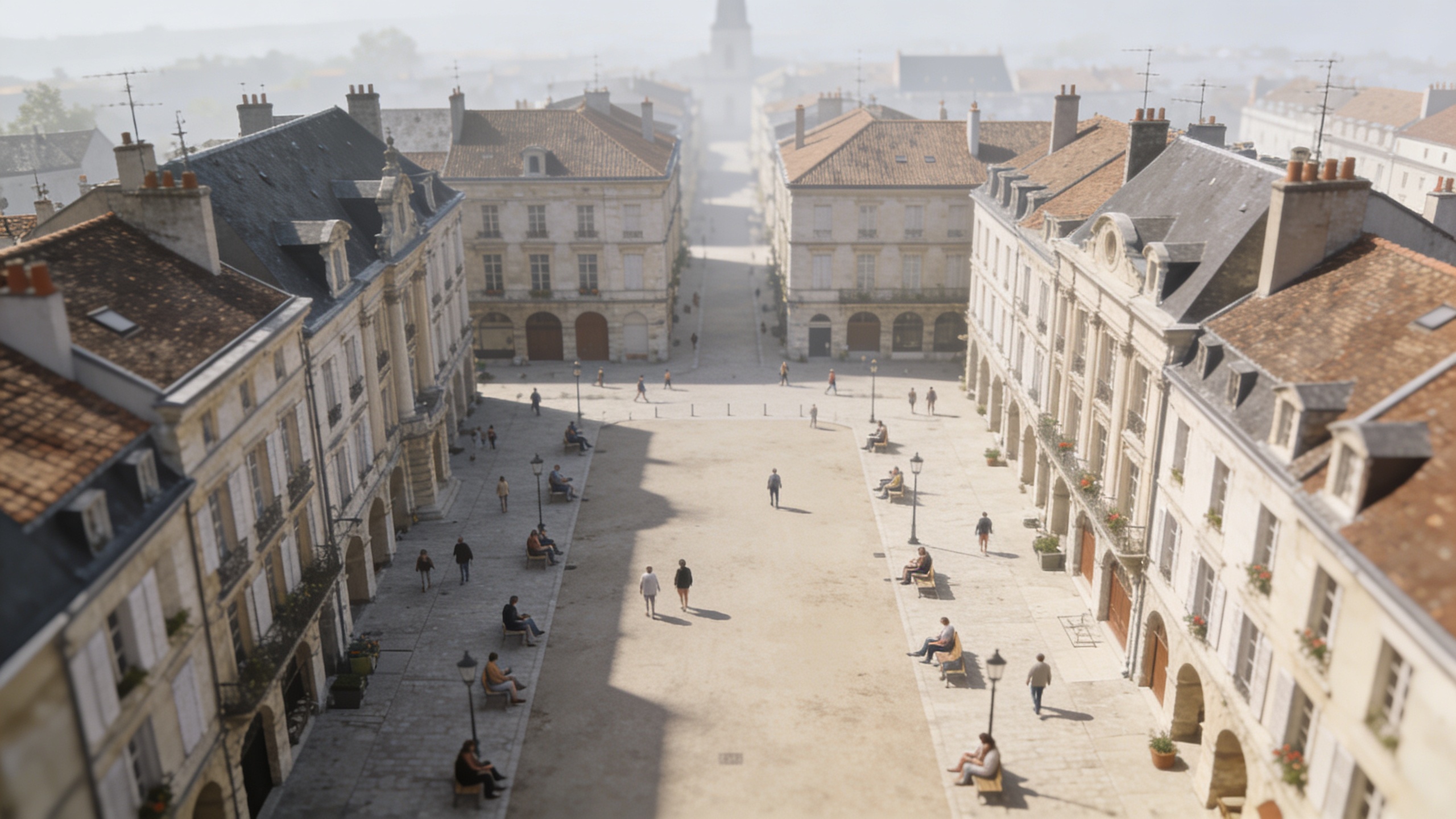 vue aerienne de Nancy avec immeubles et habitants