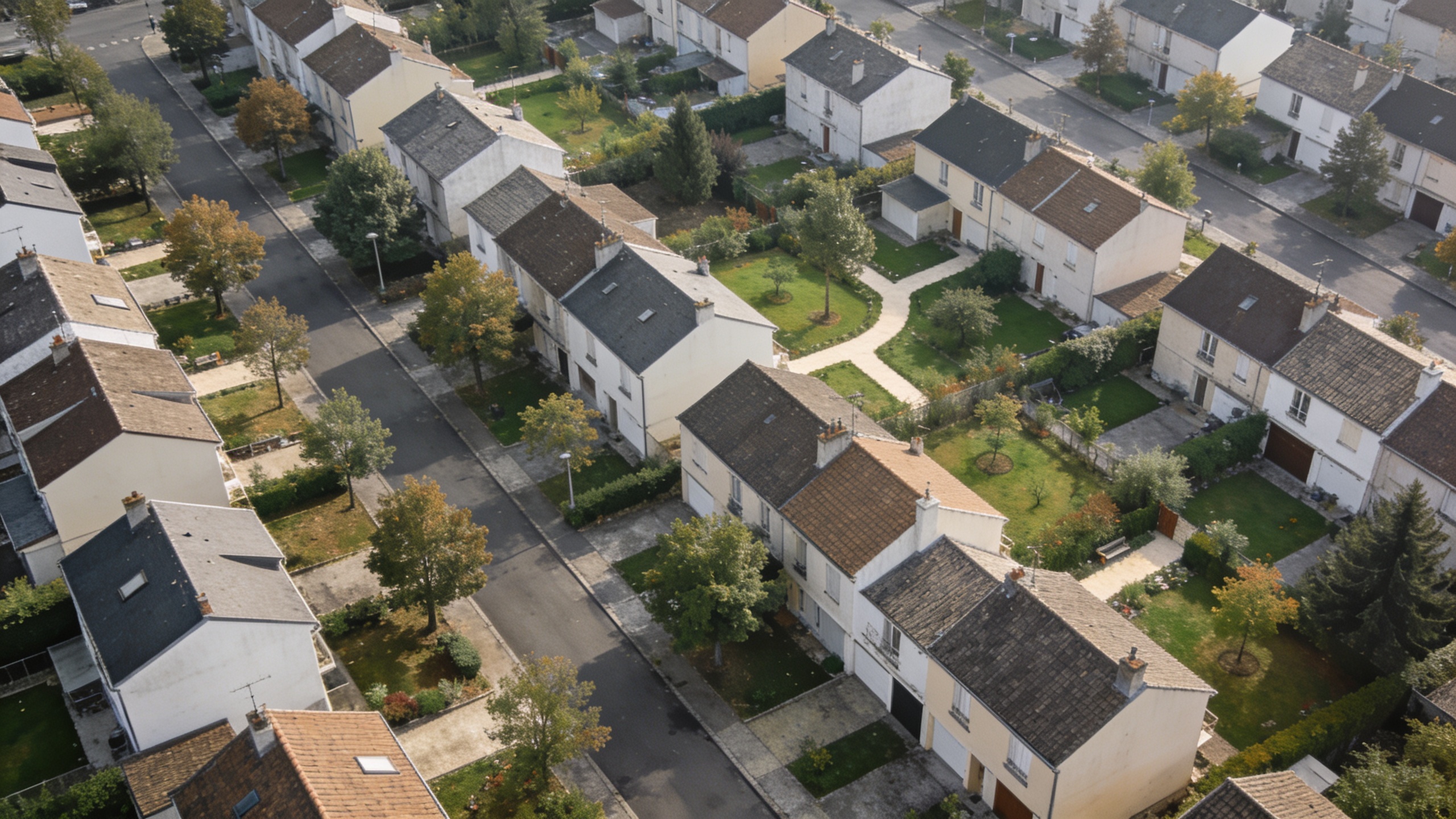 Vue aerienne de quartiers residentiels d Aulnay sous Bois