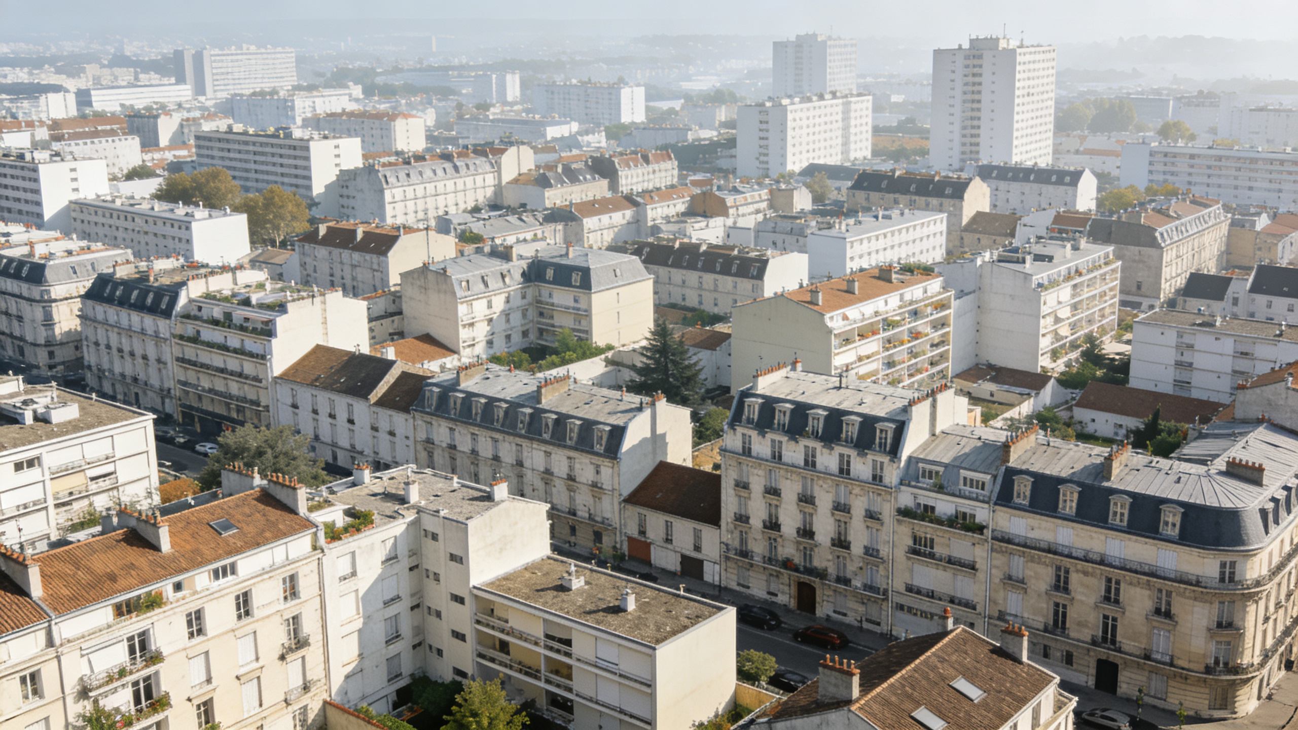 Vue aerienne de Rueil Malmaison avec immeubles serrés