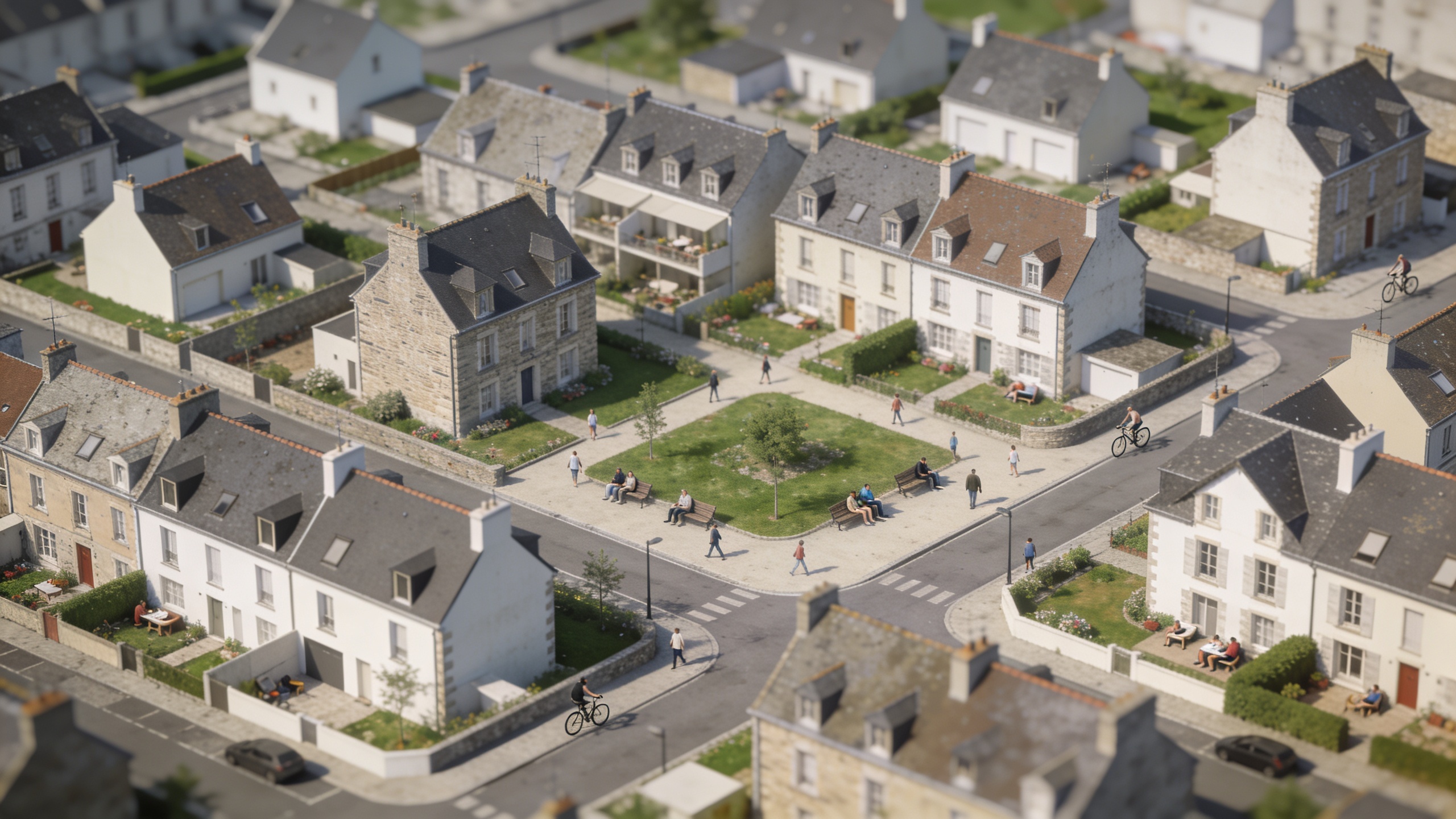 Vue aerienne de Saint Brieuc avec quartiers et habitants