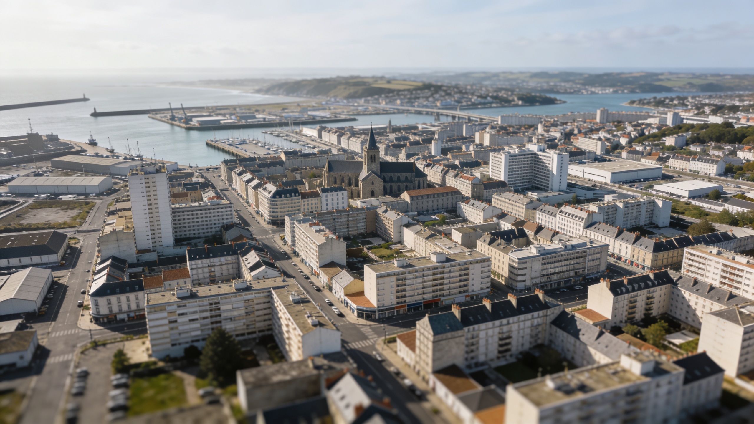 Vue aerienne de Saint Nazaire et ses immeubles