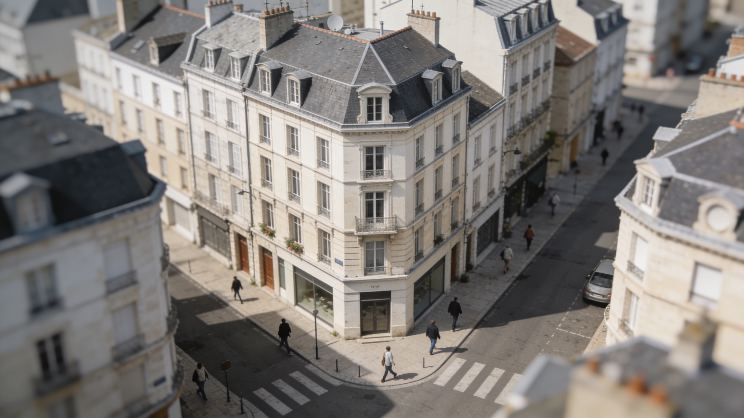 Vue aerienne de Saint Ouen avec immeubles et passants