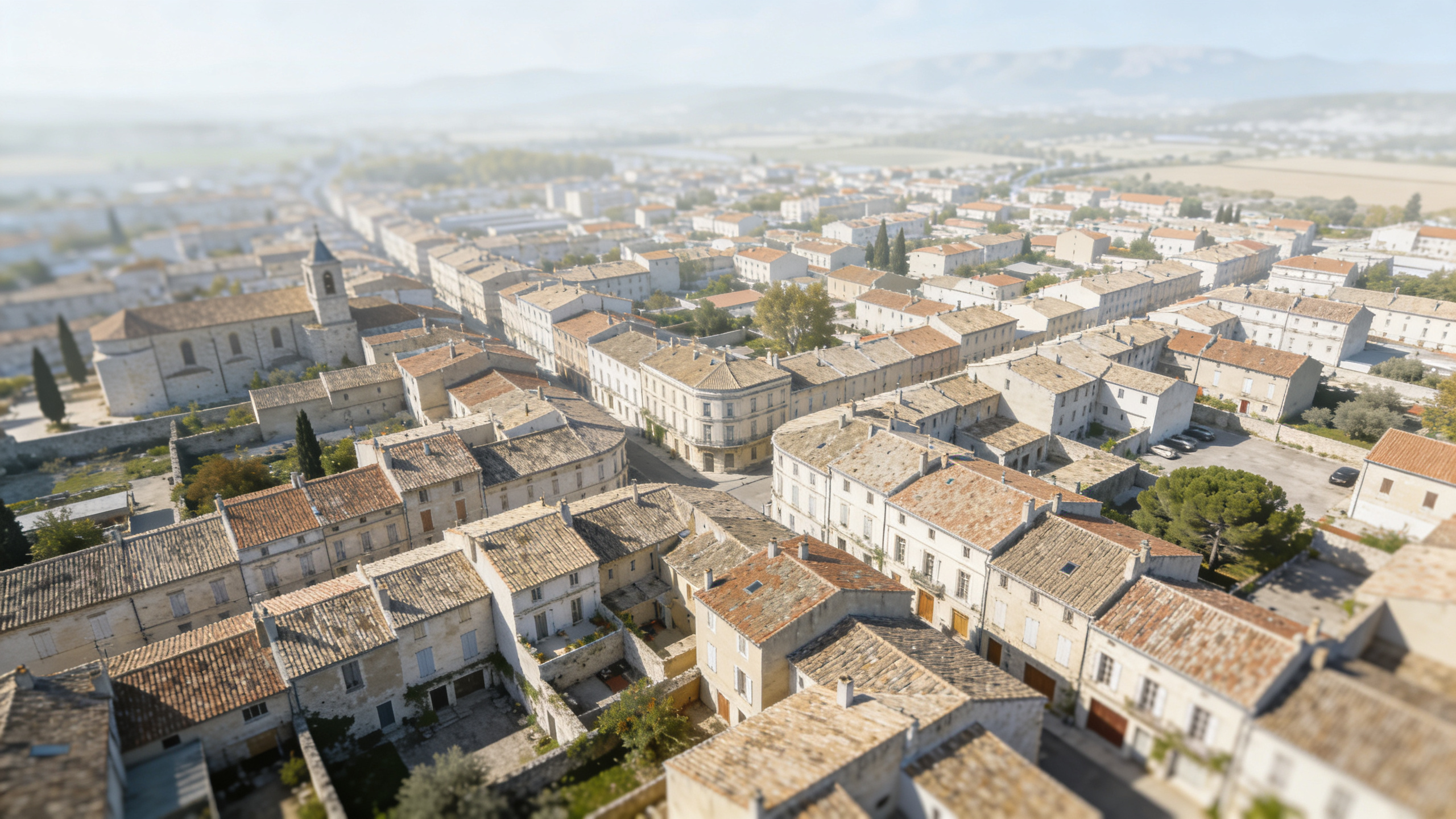 Vue aerienne de Salon de Provence avec quartiers et maisons