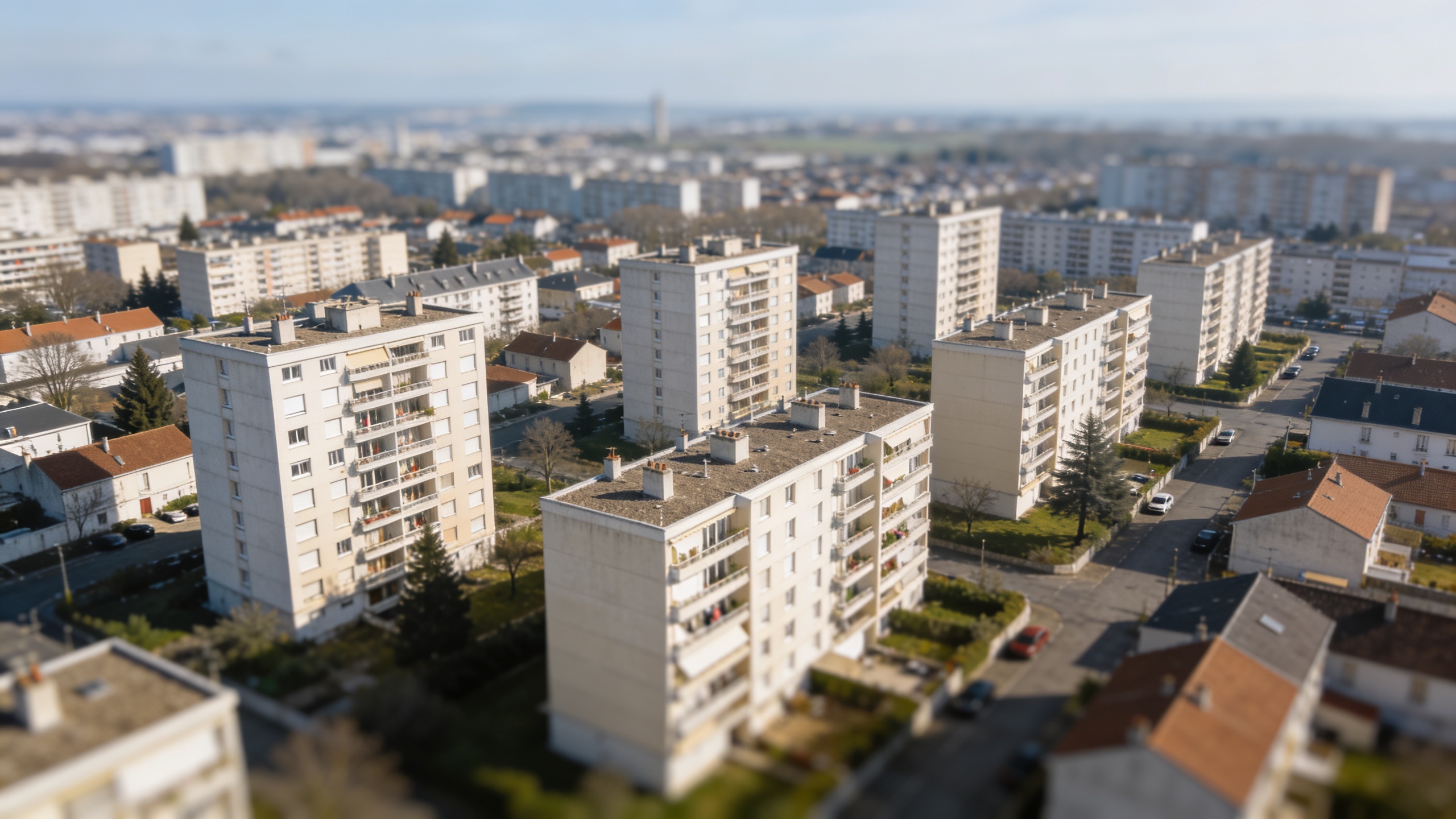 Vue aerienne de Sevran avec immeubles residents