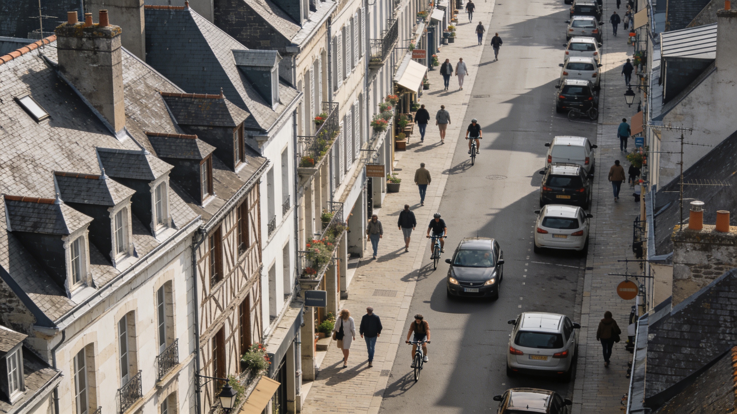 vue aerienne de Vannes avec rues animees