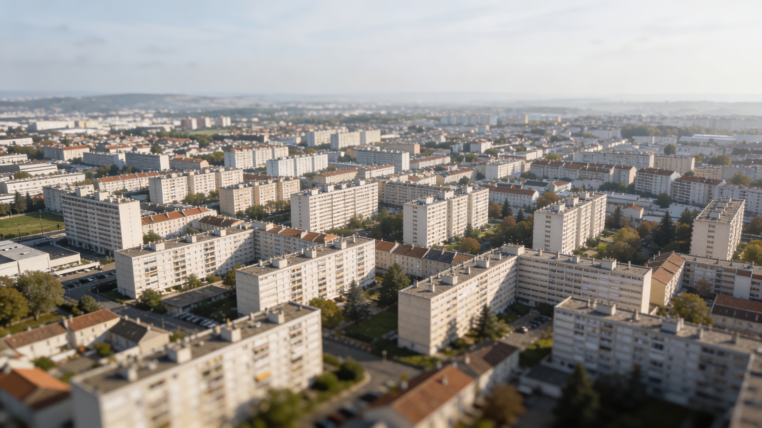 Vue aerienne de Vénissieux avec immeubles denser