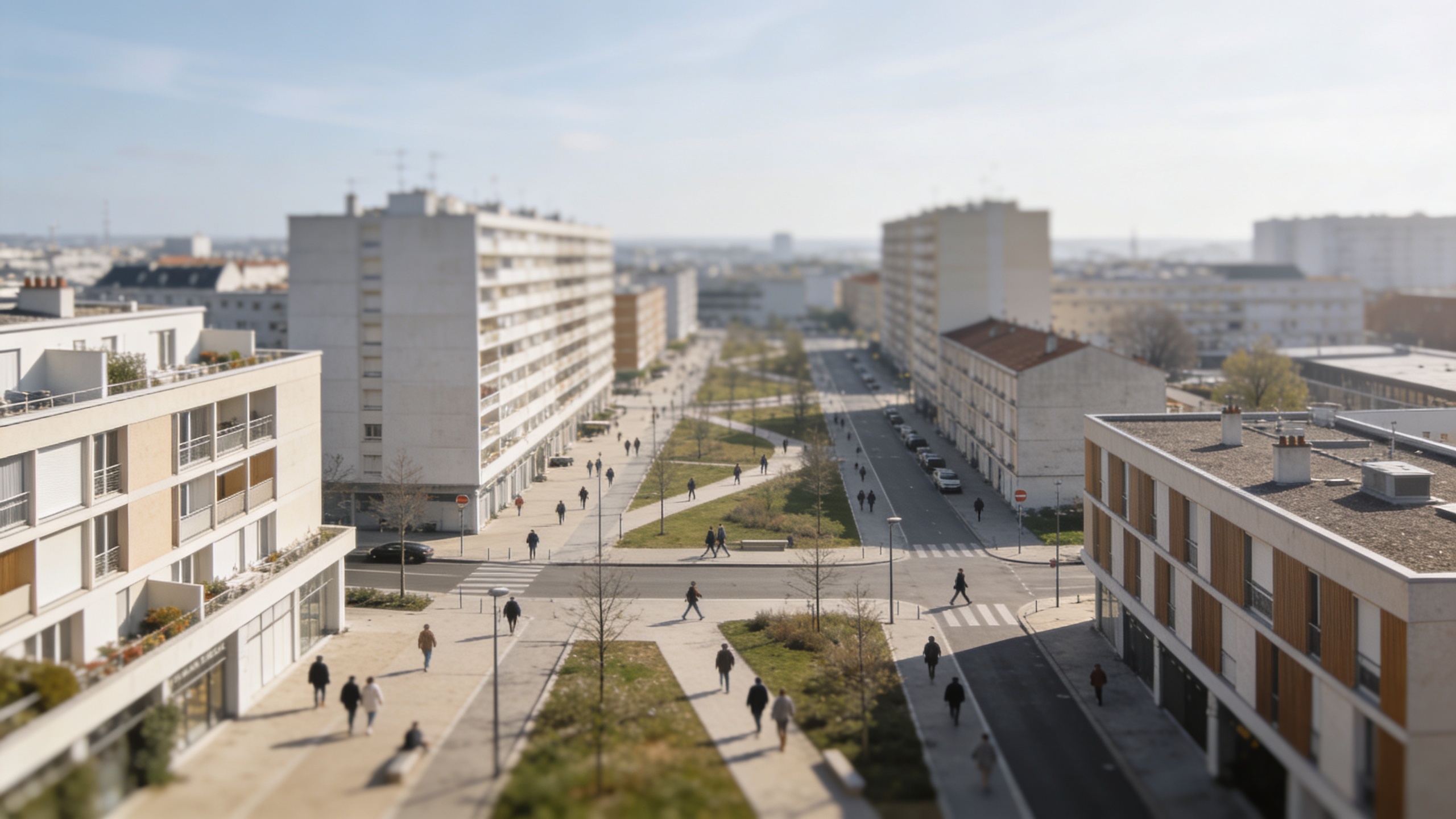 Vue aerienne de Vitry sur Seine avec passants
