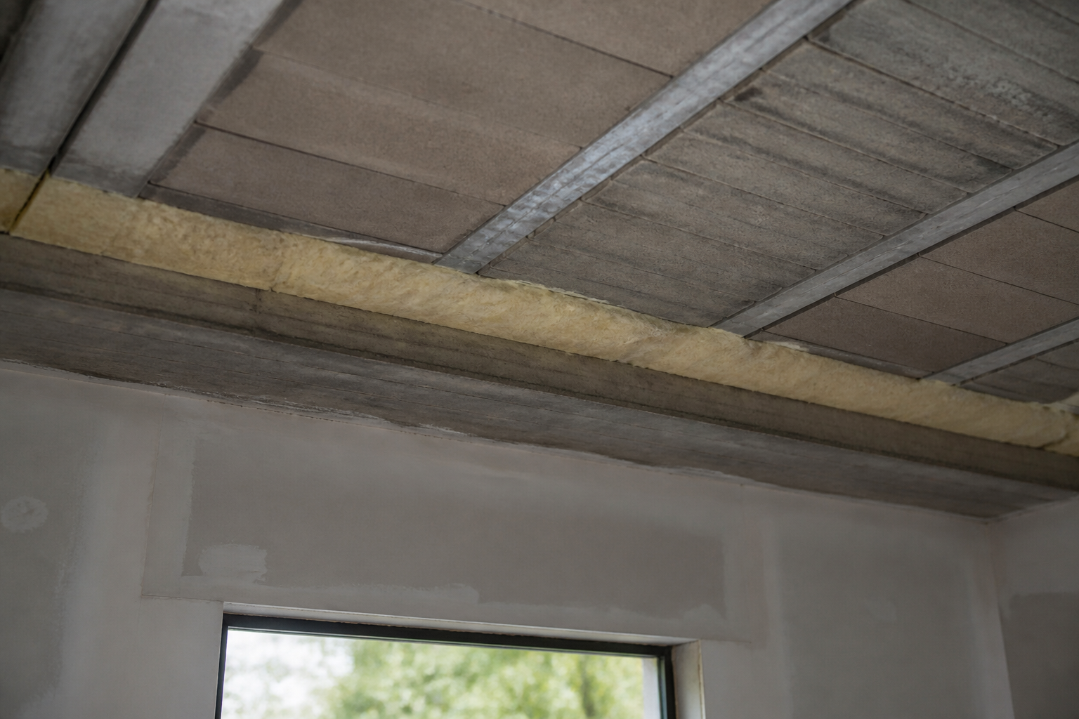 Isolation thermique installee sous poutre hourdis au plafond