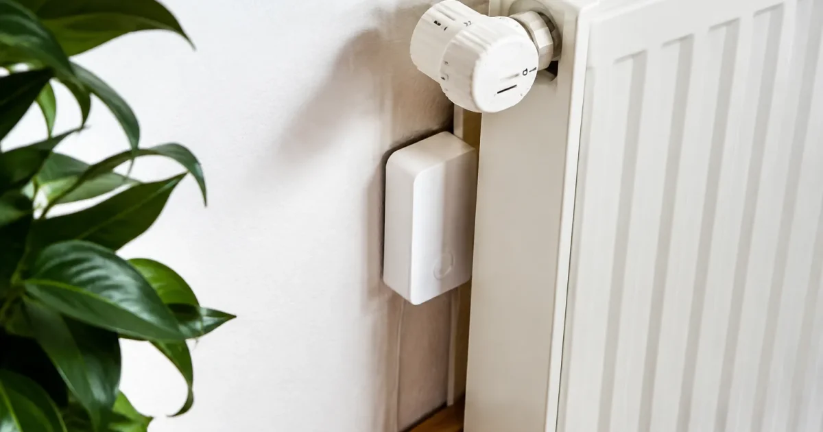 Petit dispositif blanc insere derriere radiateur mural chauffage