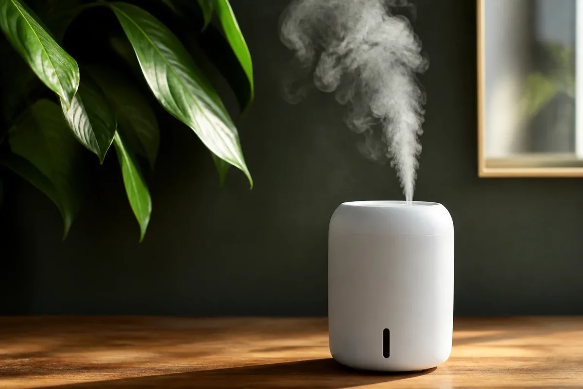 Petit appareil blanc emanant une fine brume