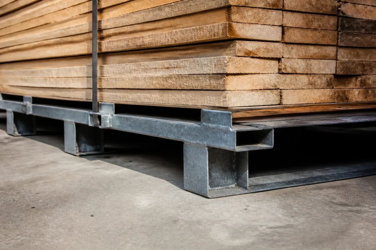 Bois sureleve sur palette metal espace visible