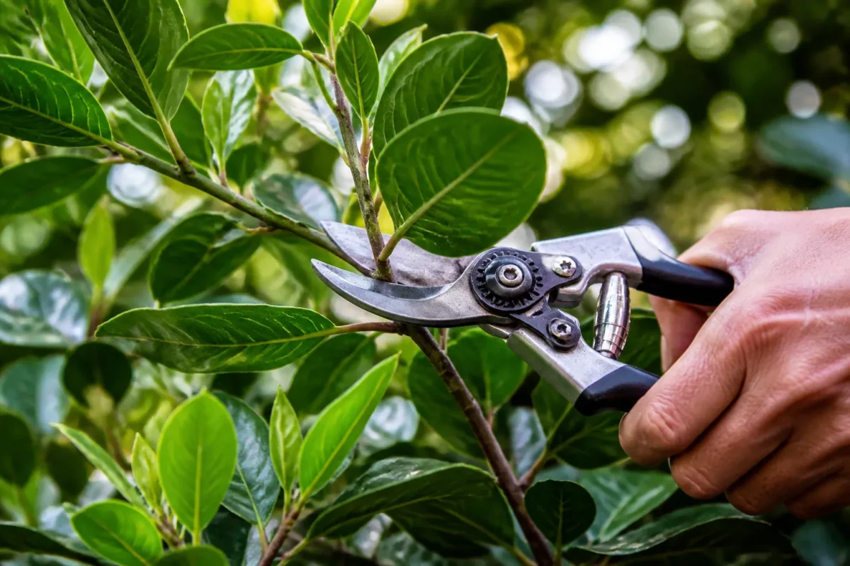 Secateurs coupant branche laurier avec precision angulaire