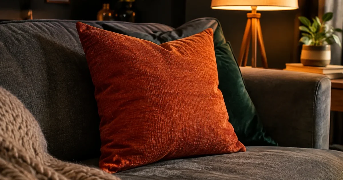 Coussin pose sur canape salon eclaire lumiere basse