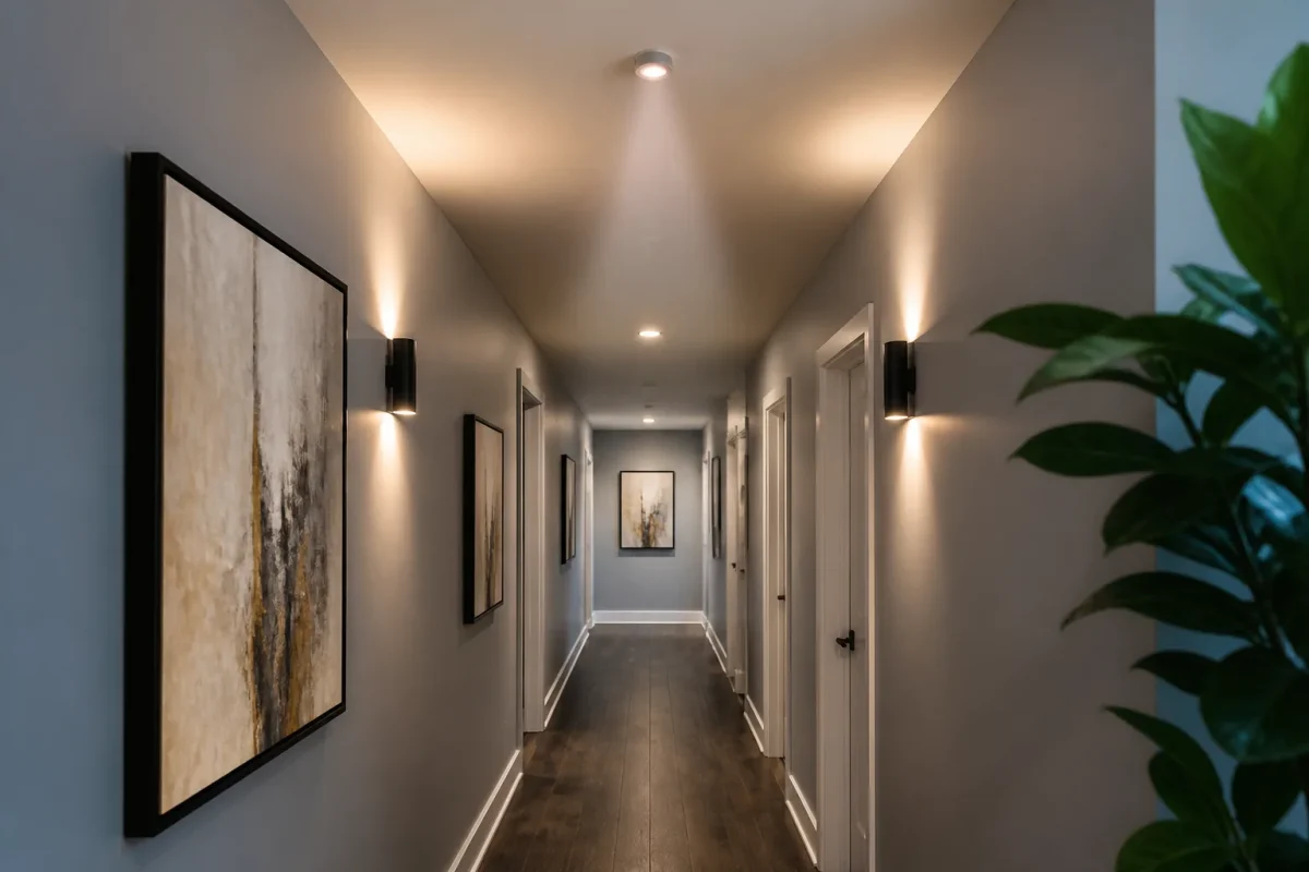 Couloir moderne avec detecteur mouvement et eclairage progressif