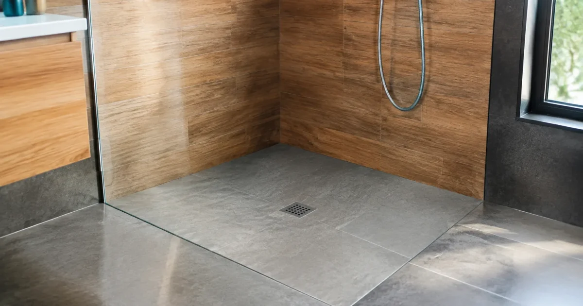 Douche sans rebord integree directement dans le sol