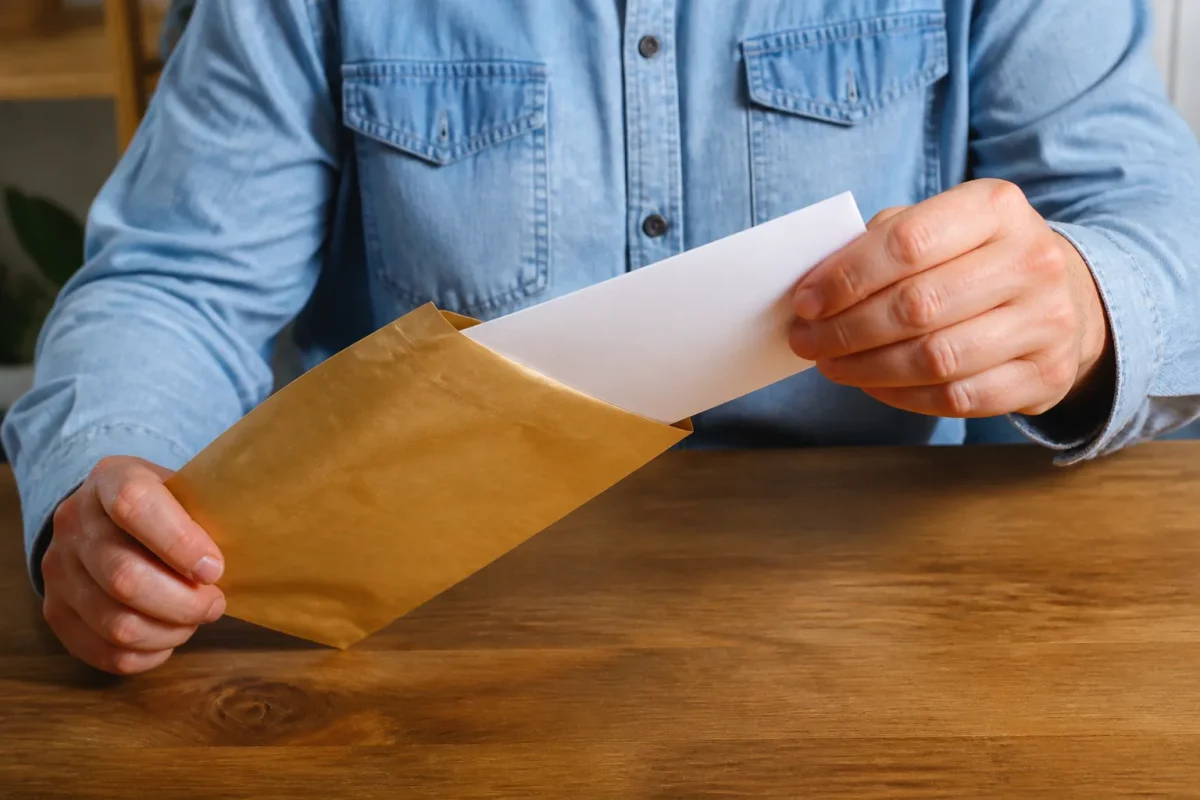 Lettre recommandée avec montant loyer écrit sur papier blanc