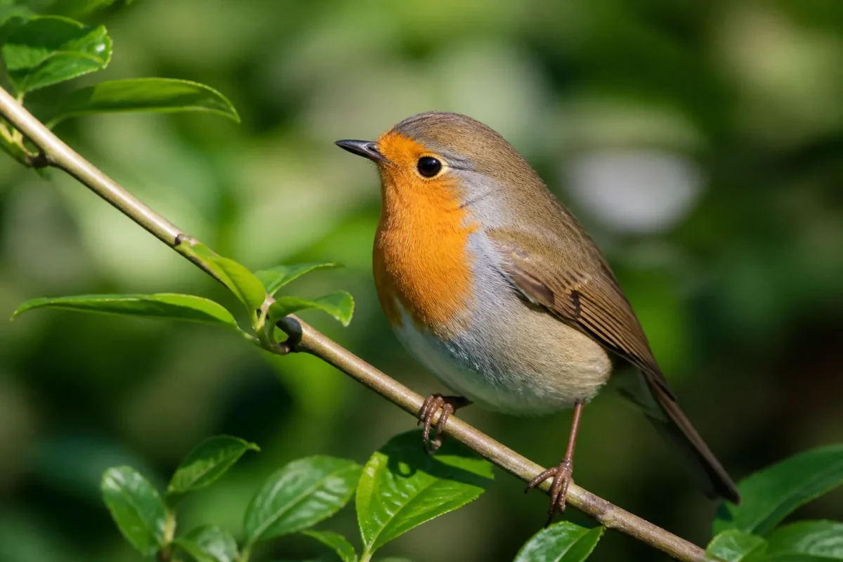 oiseau pose tranquillement sur branche verte du jardin
