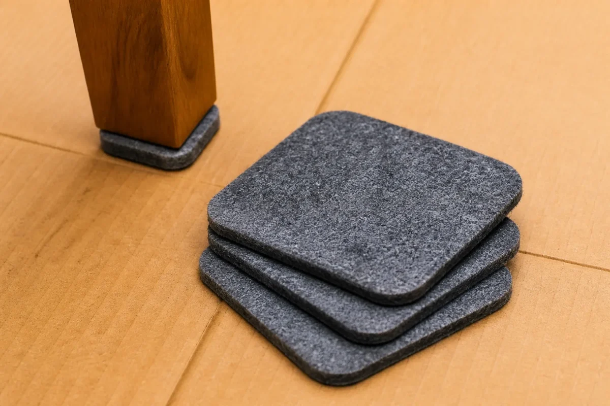 Patins feutre gris sur carton pour protection sol demenagement