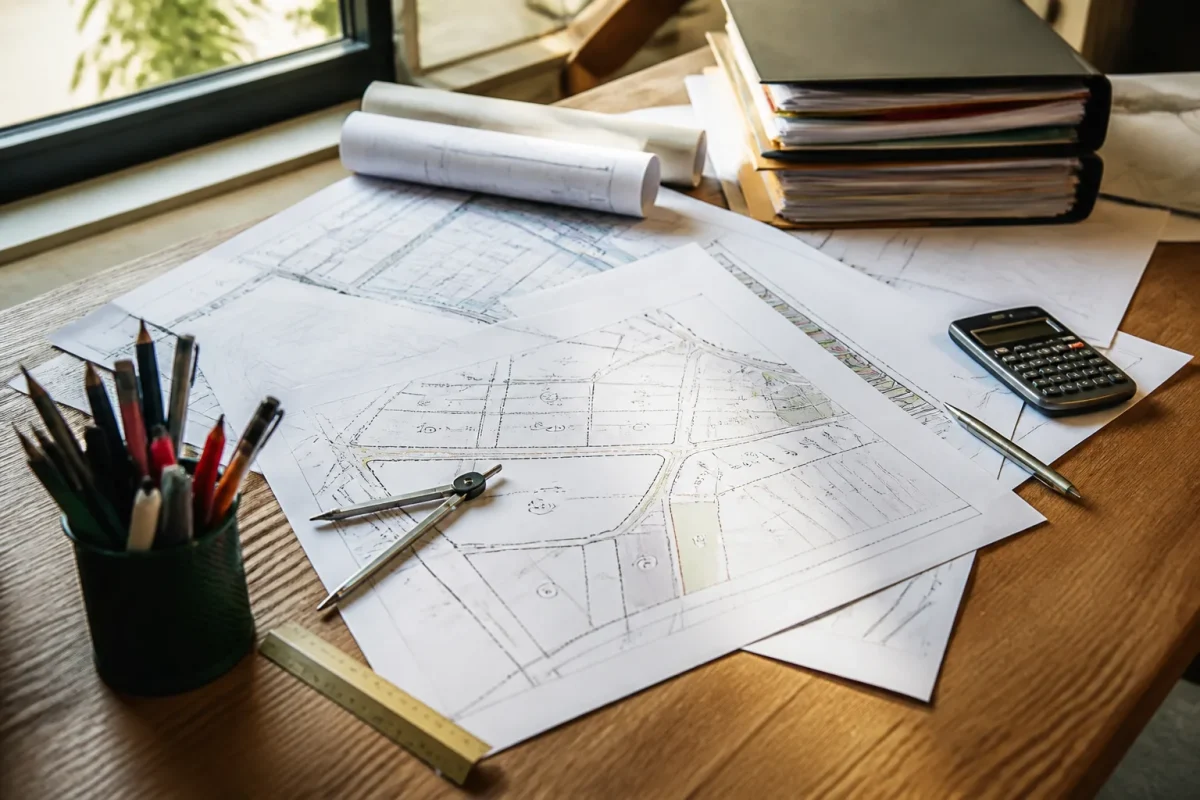 Plans cadastraux et documents d'arpentage sur bureau
