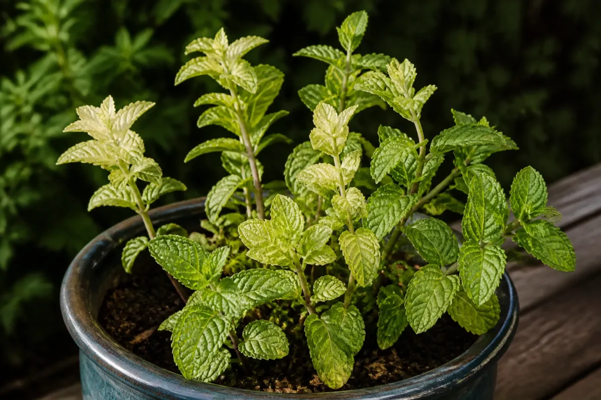 Pot de menthe avec feuilles pales reduction saisonniere