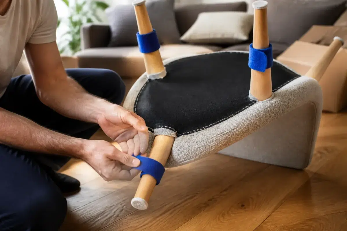 Bandes polaires protégeant pieds chaise lors déménagement