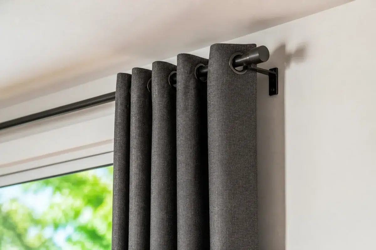 Rideau thermique correctement fixe aux murs blancs