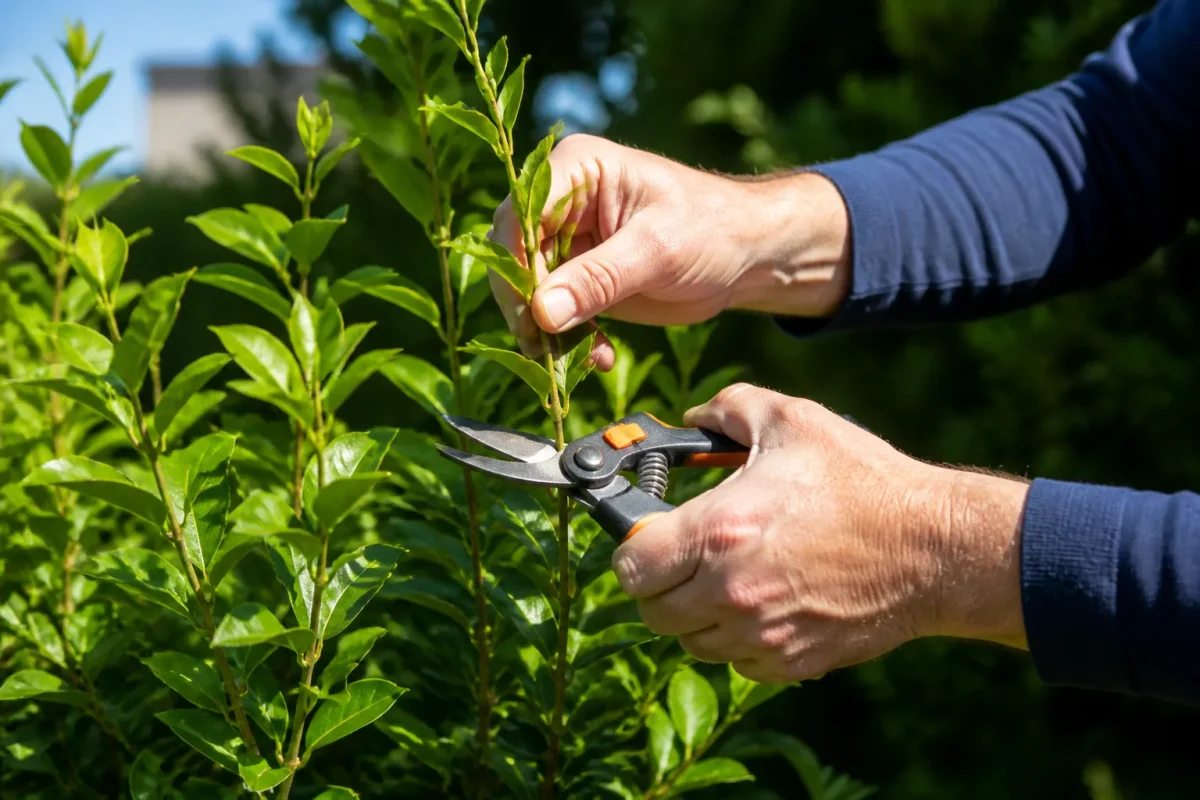 Mains avec secateurs coupant pousses verticales rapides