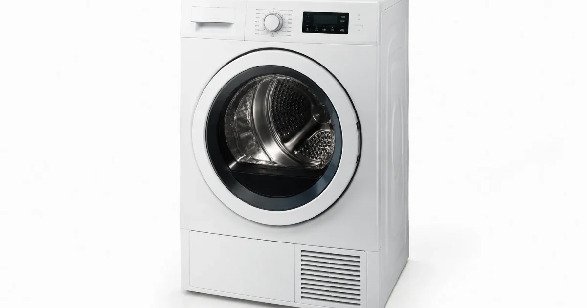 Petit seche-linge compact pose verticalement sur sol blanc