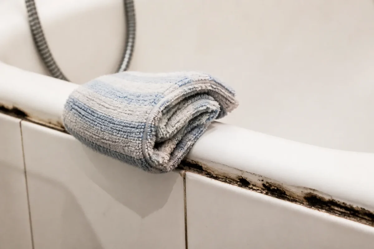 serviette humide roulee bord baignoire moisissure
