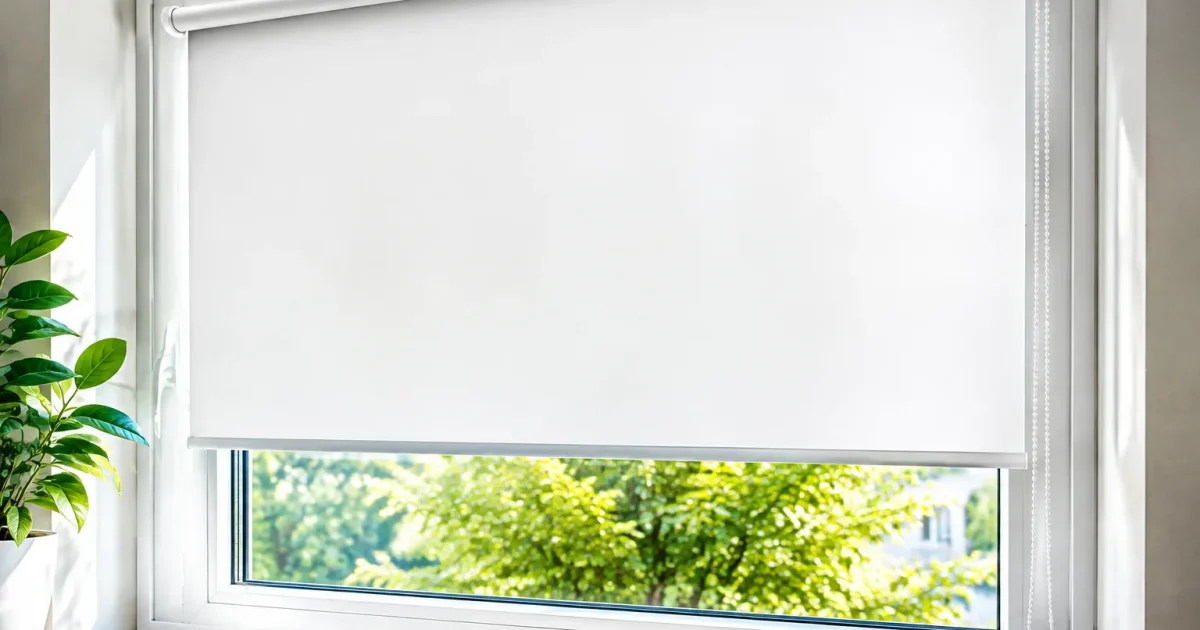 Store cellulaire blanche fermee sur fenetre lumineuse