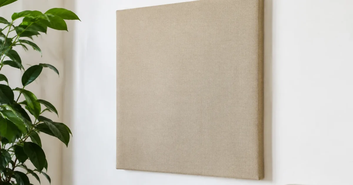 Toile beige fixee sur la paroi blanche